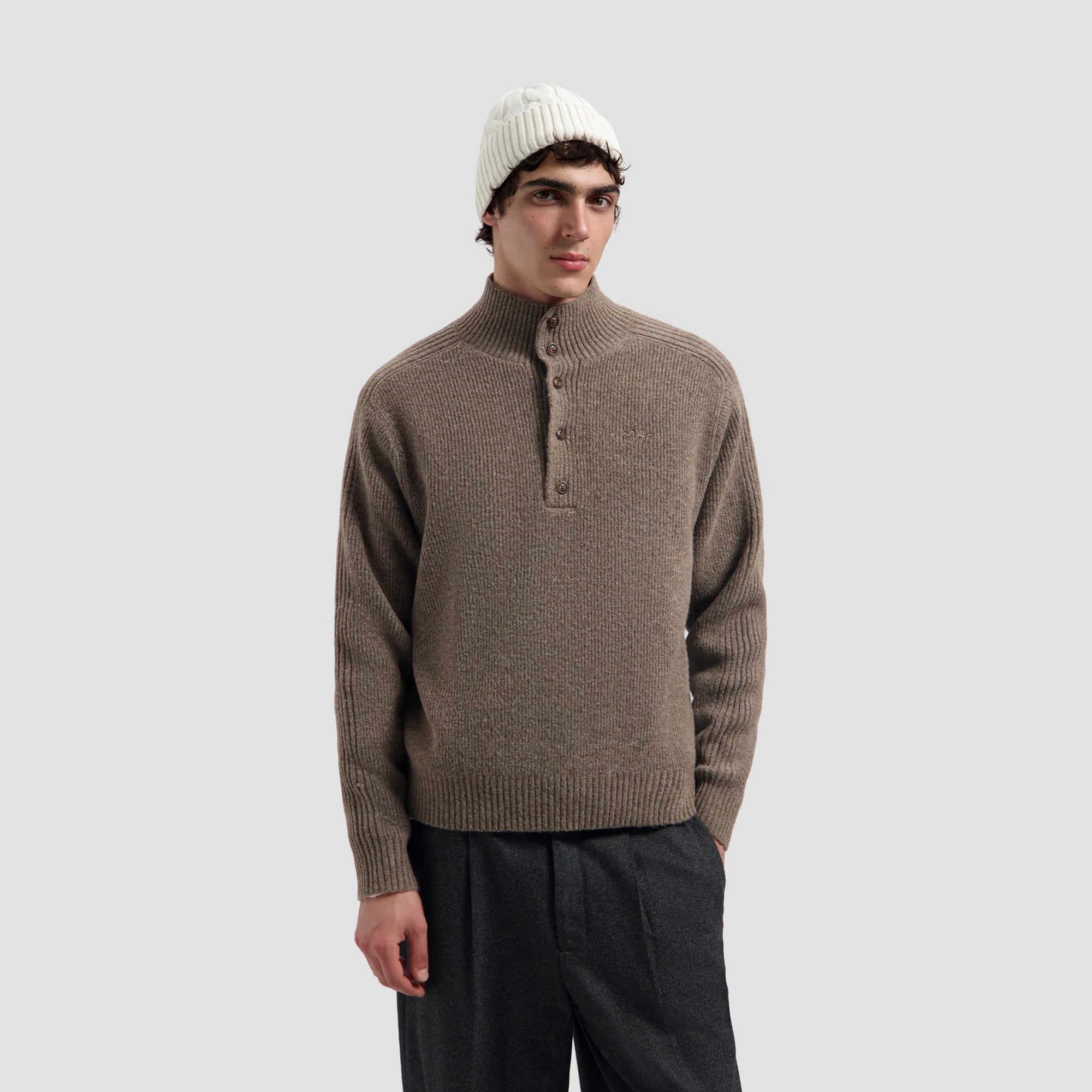 OLAF WOOL CABLE KNITTED BEANIE - OFF-WHITE/MULCH