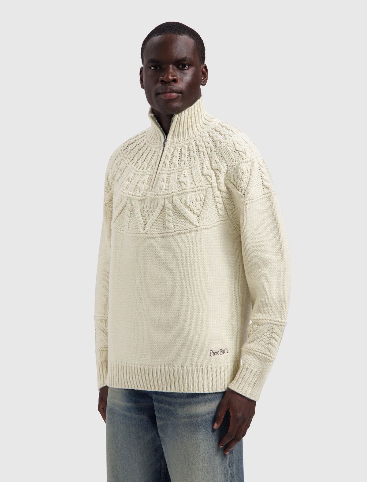 PURE PATH HEAVY CABLE KNIT SWEATER | Ecru