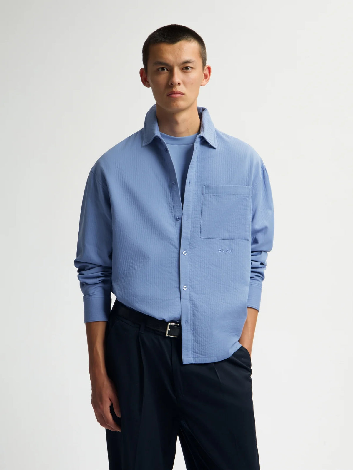 OLAF DOUBLE FACE BOXY SHIRT Dusty Blue
