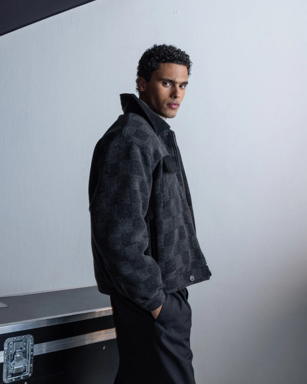 FILLING PIECES Box Jacket Wool Check Black