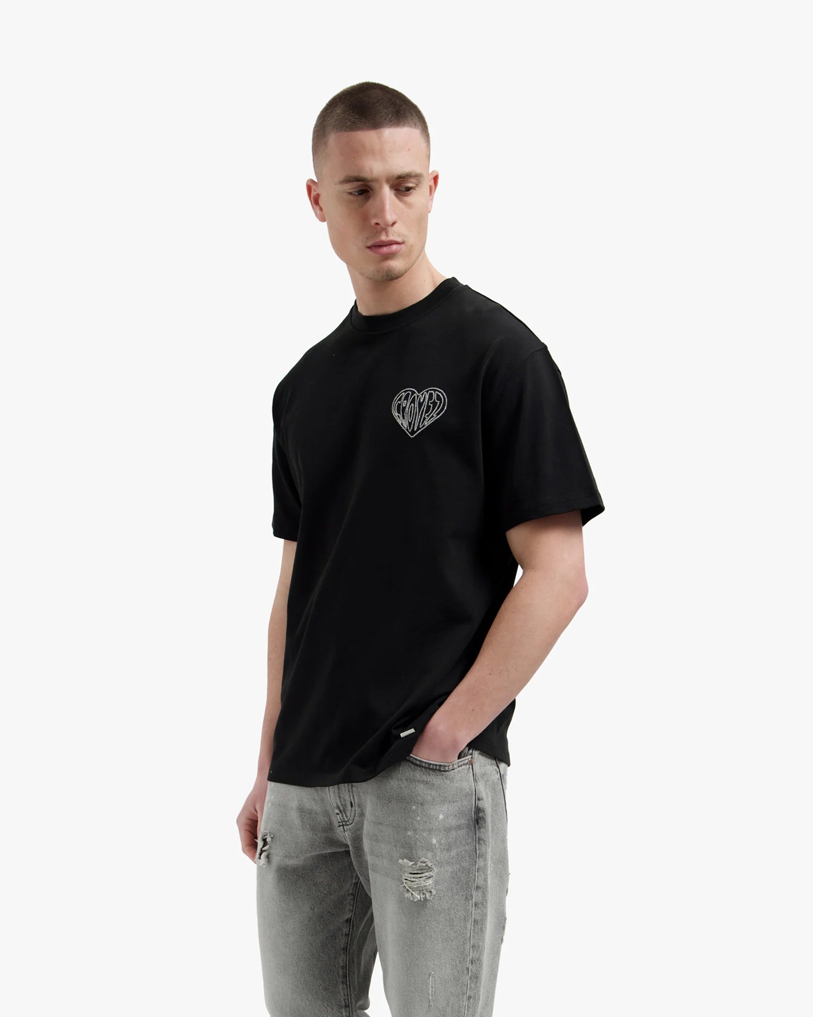 CROYEZ Stitched Heart T-Shirt Vintage Black