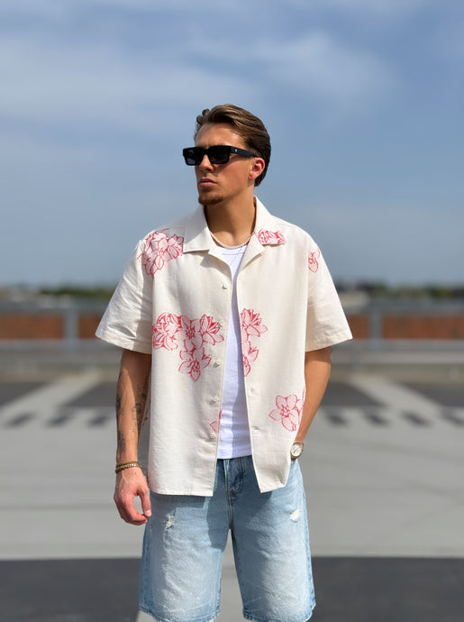 J.LINDEBERG DONSO FIL COUPE FLORAL SHIRT Cloud White