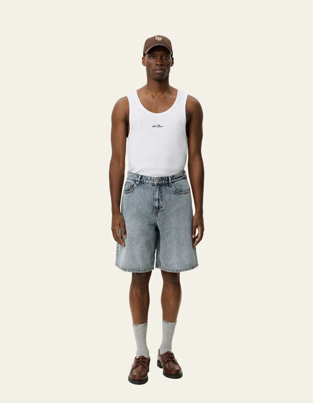 LES DEUX Ryder Light Pink Denim Shorts Ice Blue