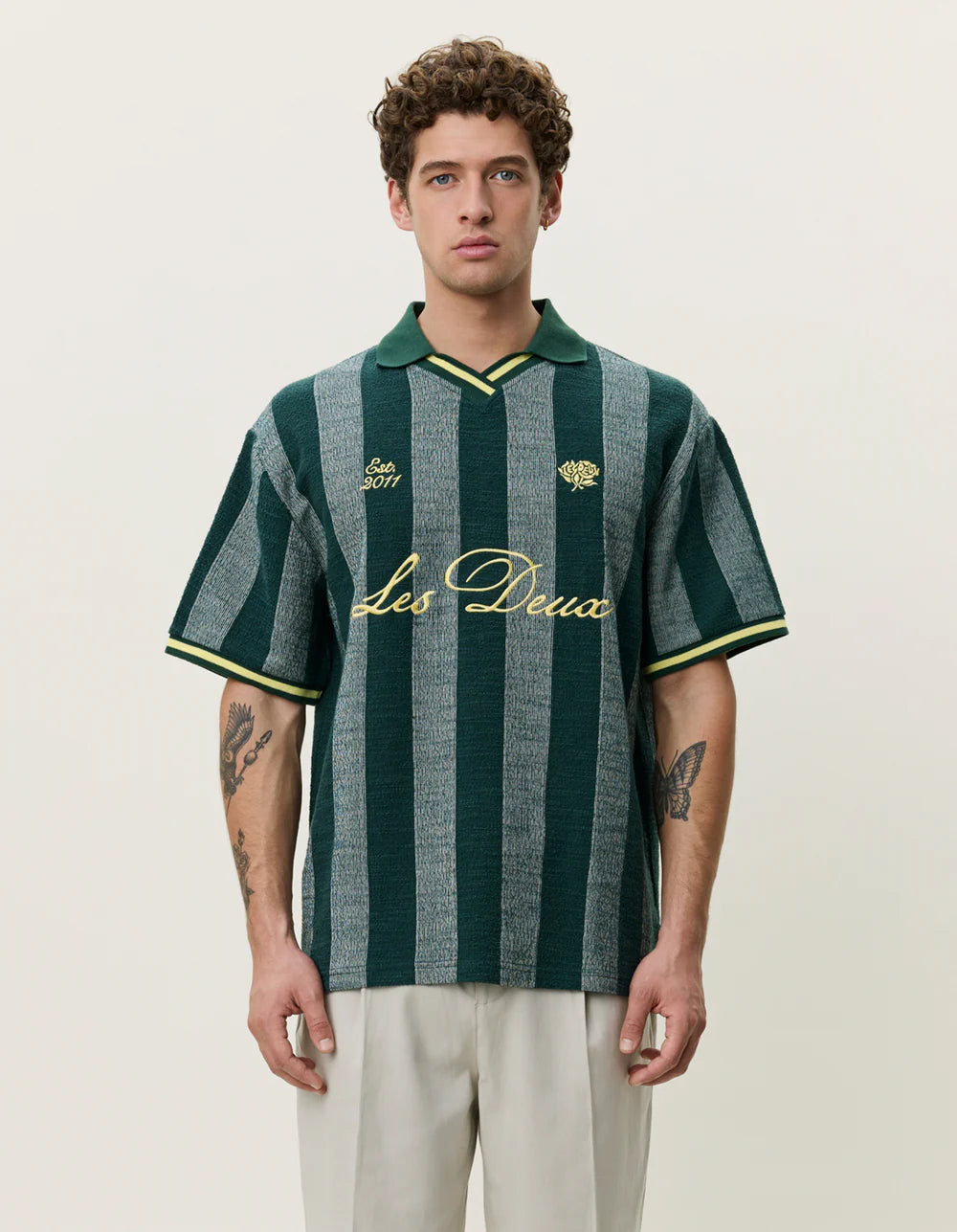 LES DEUX Stripe Jacquard Football Jersey