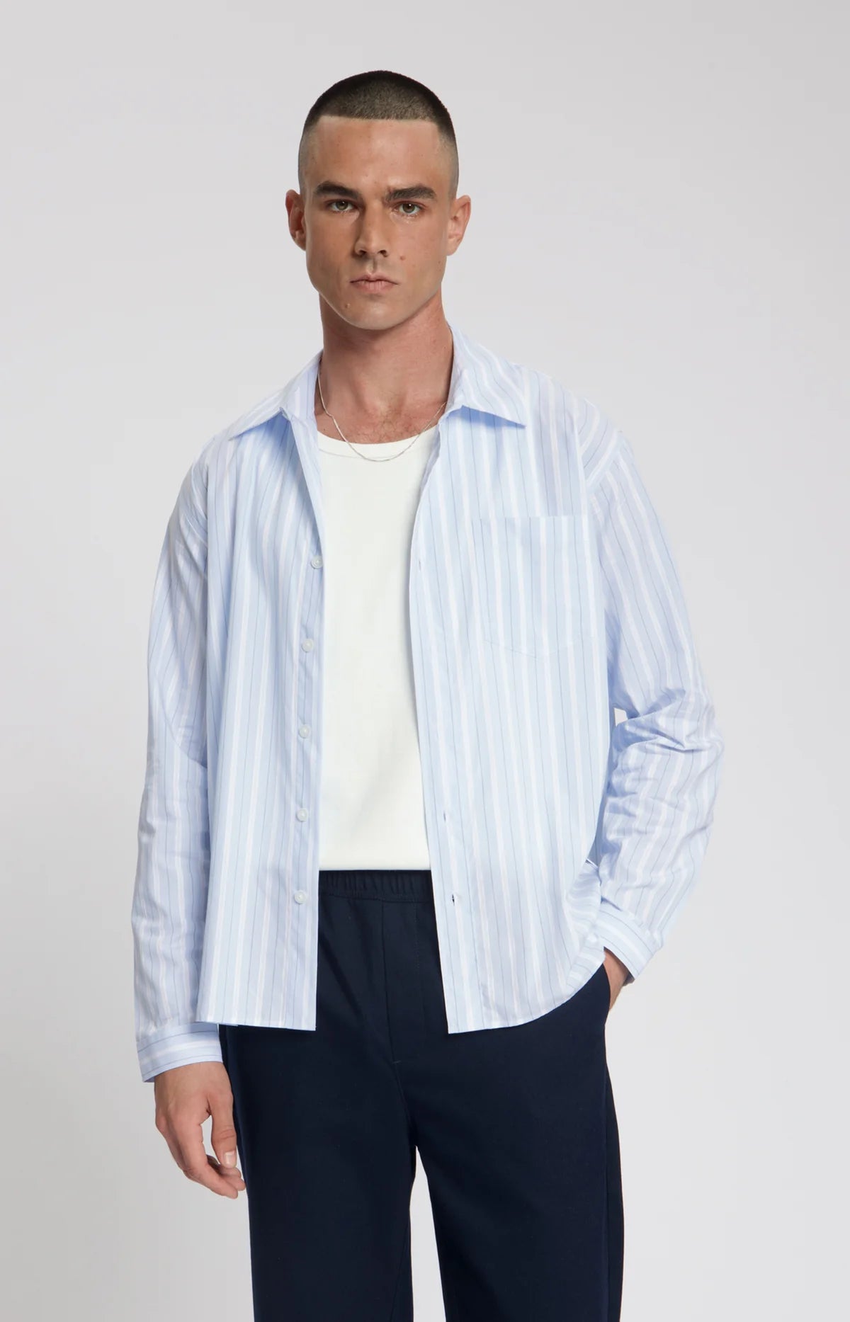 SQUALL YARN DYED STRIPED SHIRT Light Blue