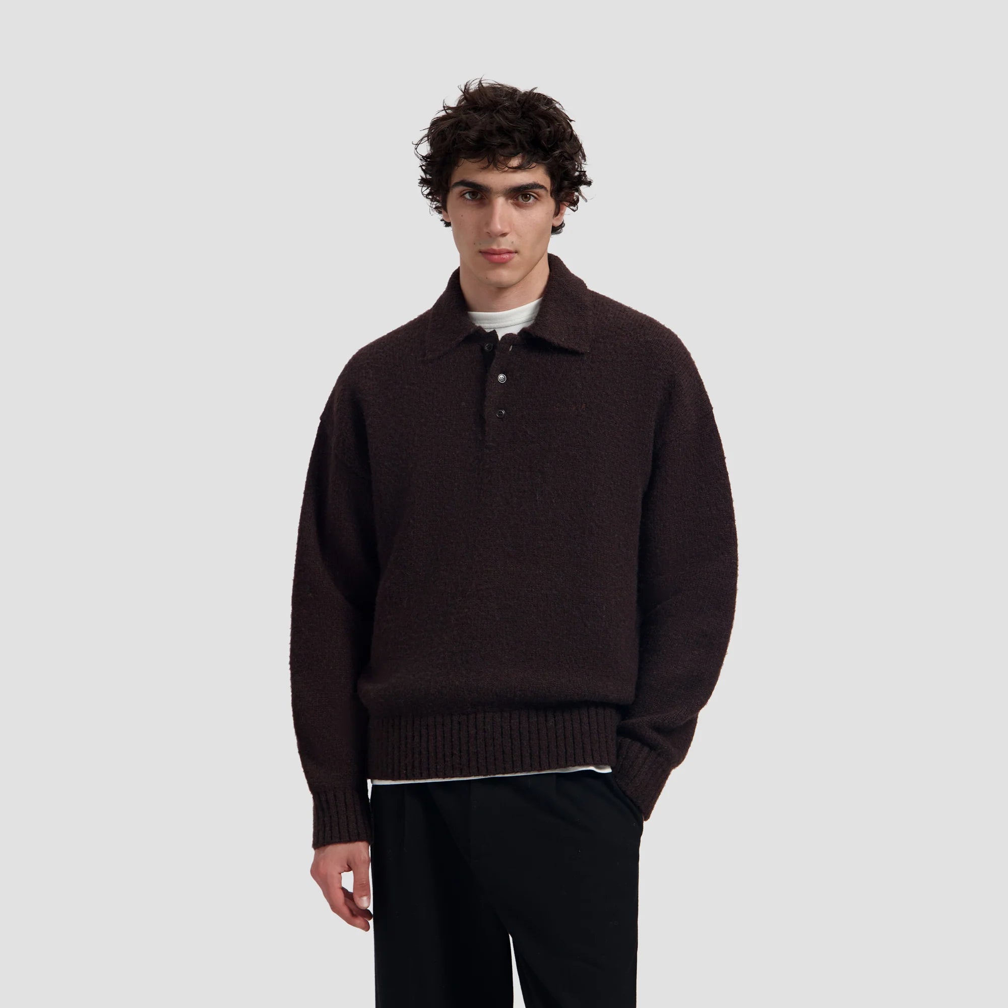 OLAF OVERSIZED KNITTED POLO - CHOCOLATE PLUM
