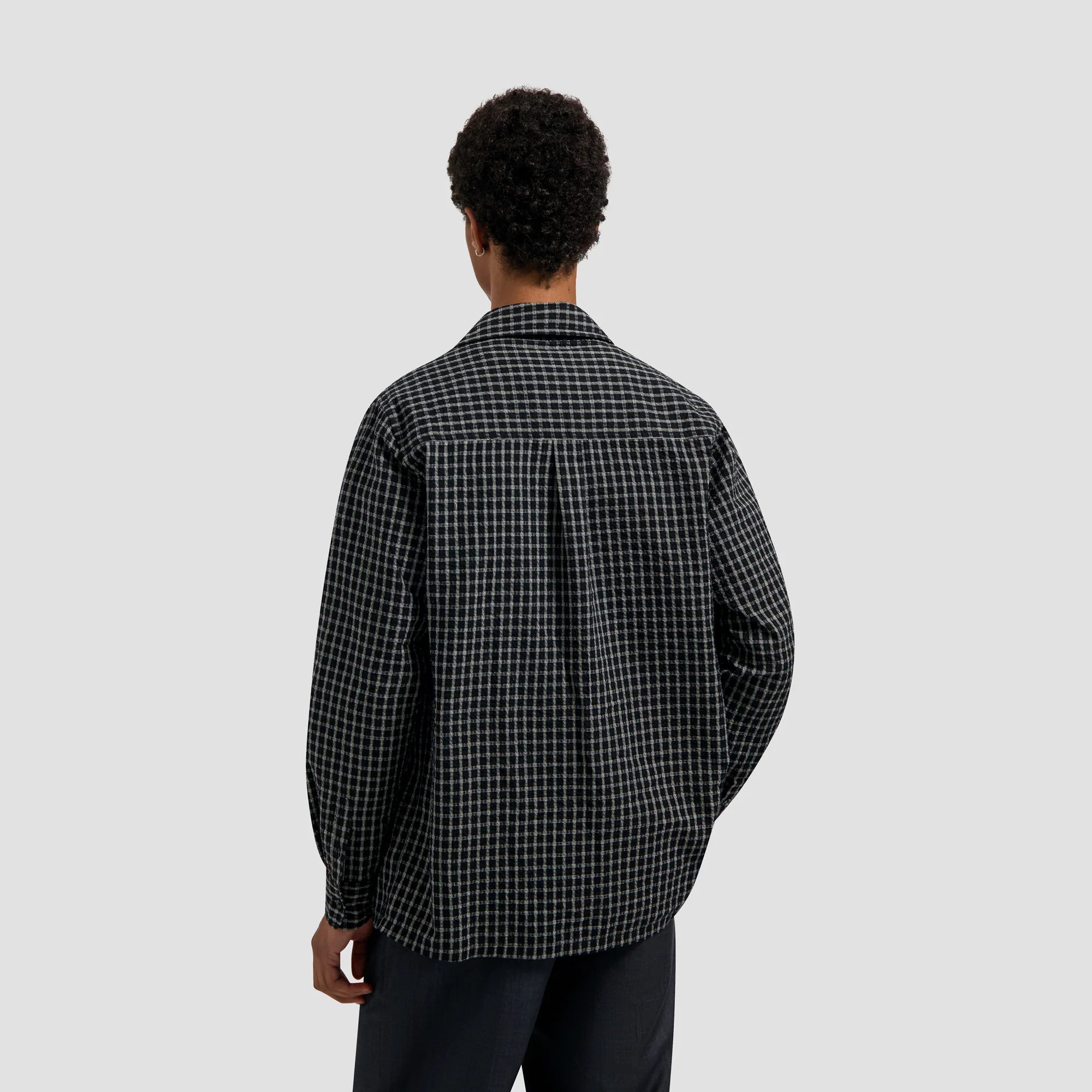 Olaf CHECKED SEERSUCKER LS SHIRT - BLACK