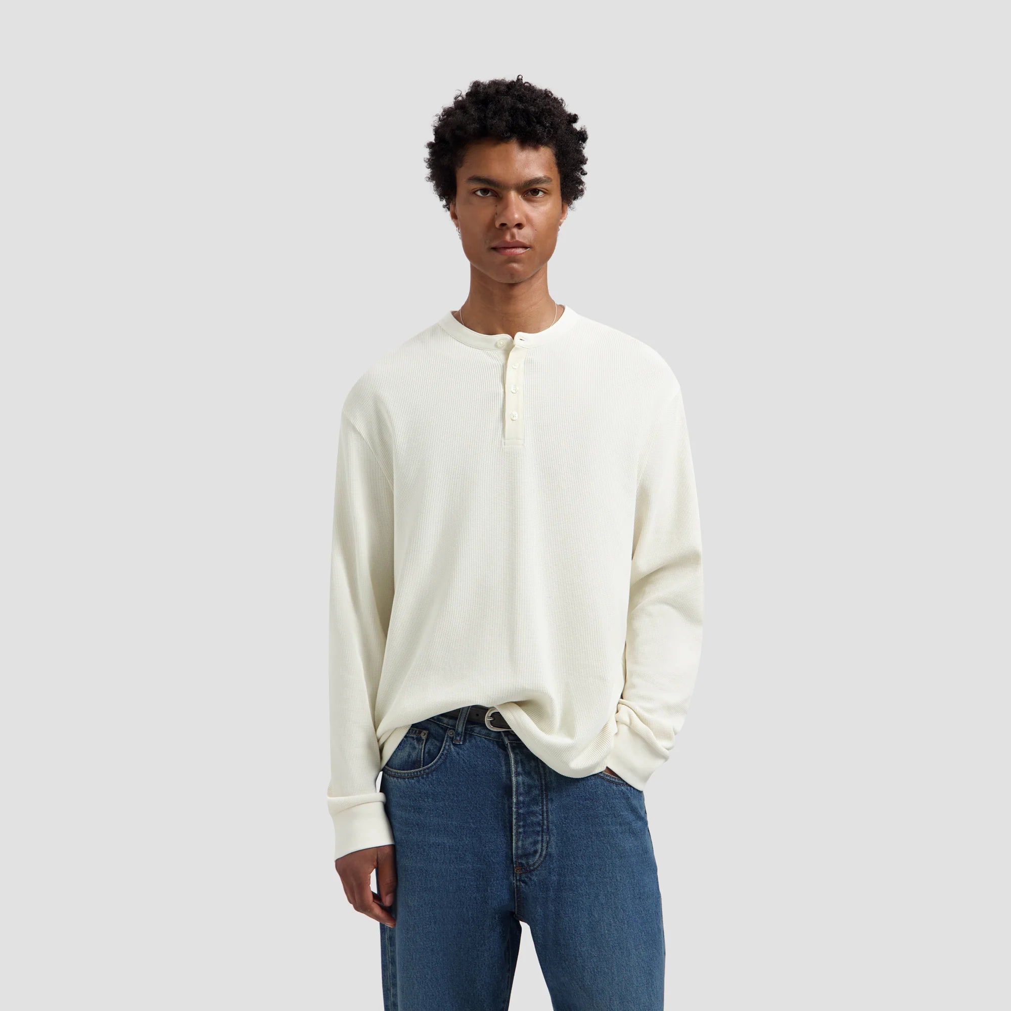 OLAF WAFFLE HENLEY LS TEE - OFF WHITE