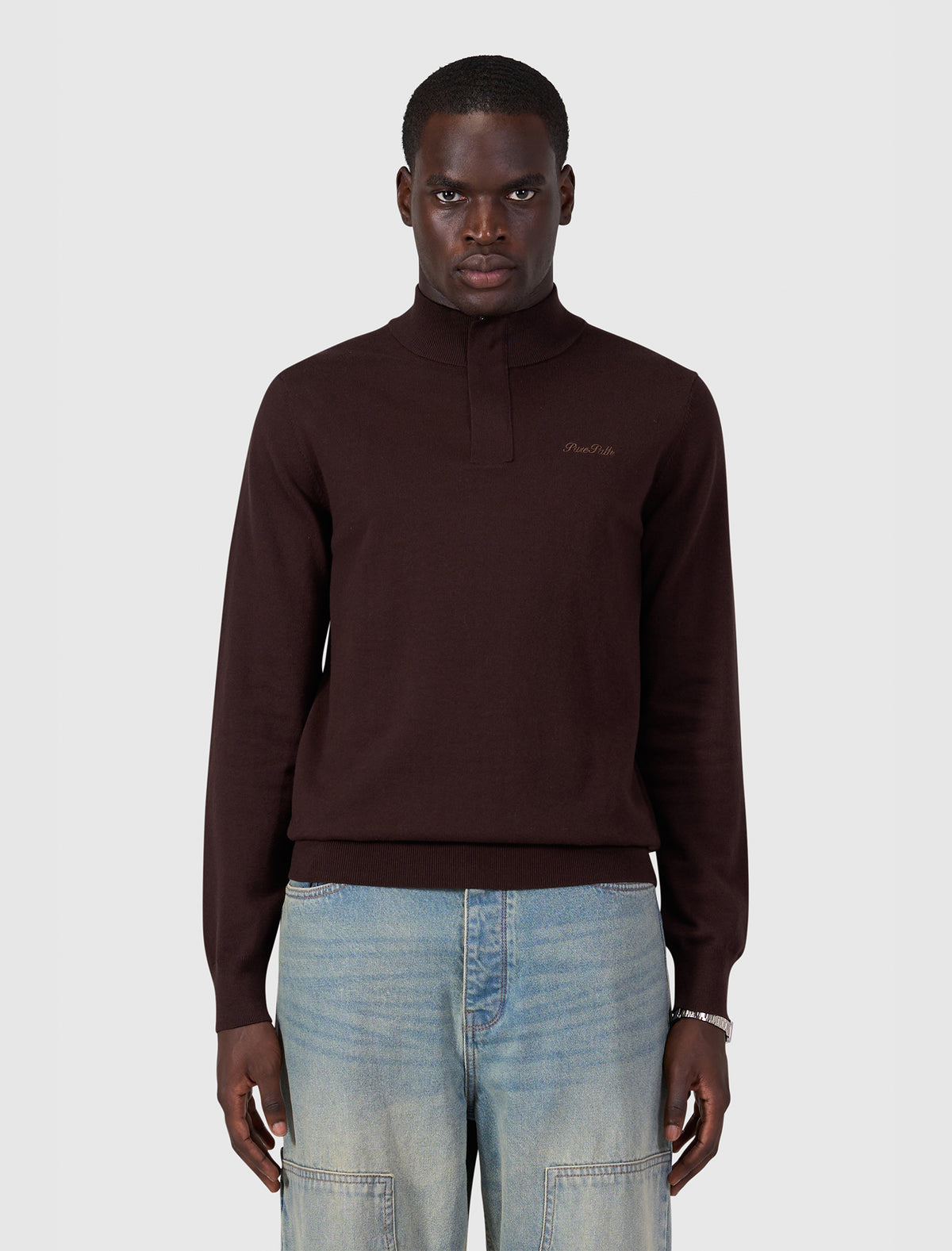PURE PATH FLAT KNIT HIDDEN HALF-ZIP | DARK BROWN