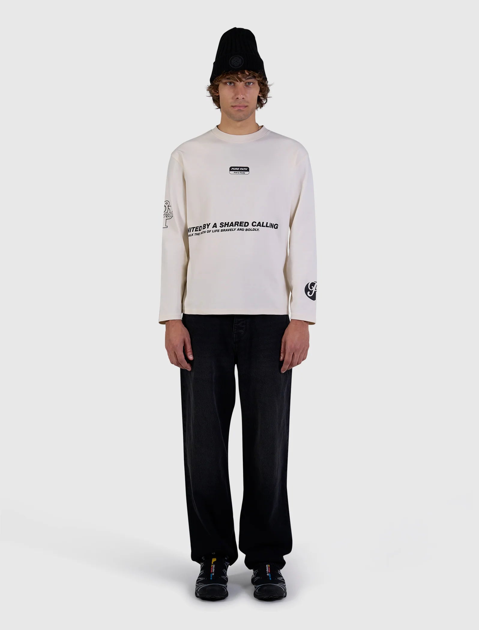 PURE PATH UNITED LONGSLEEVE T-SHIRT BOXY Ecru