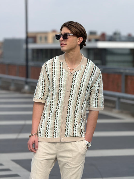 PURE PATH Striped Knitwear Shirt Sand