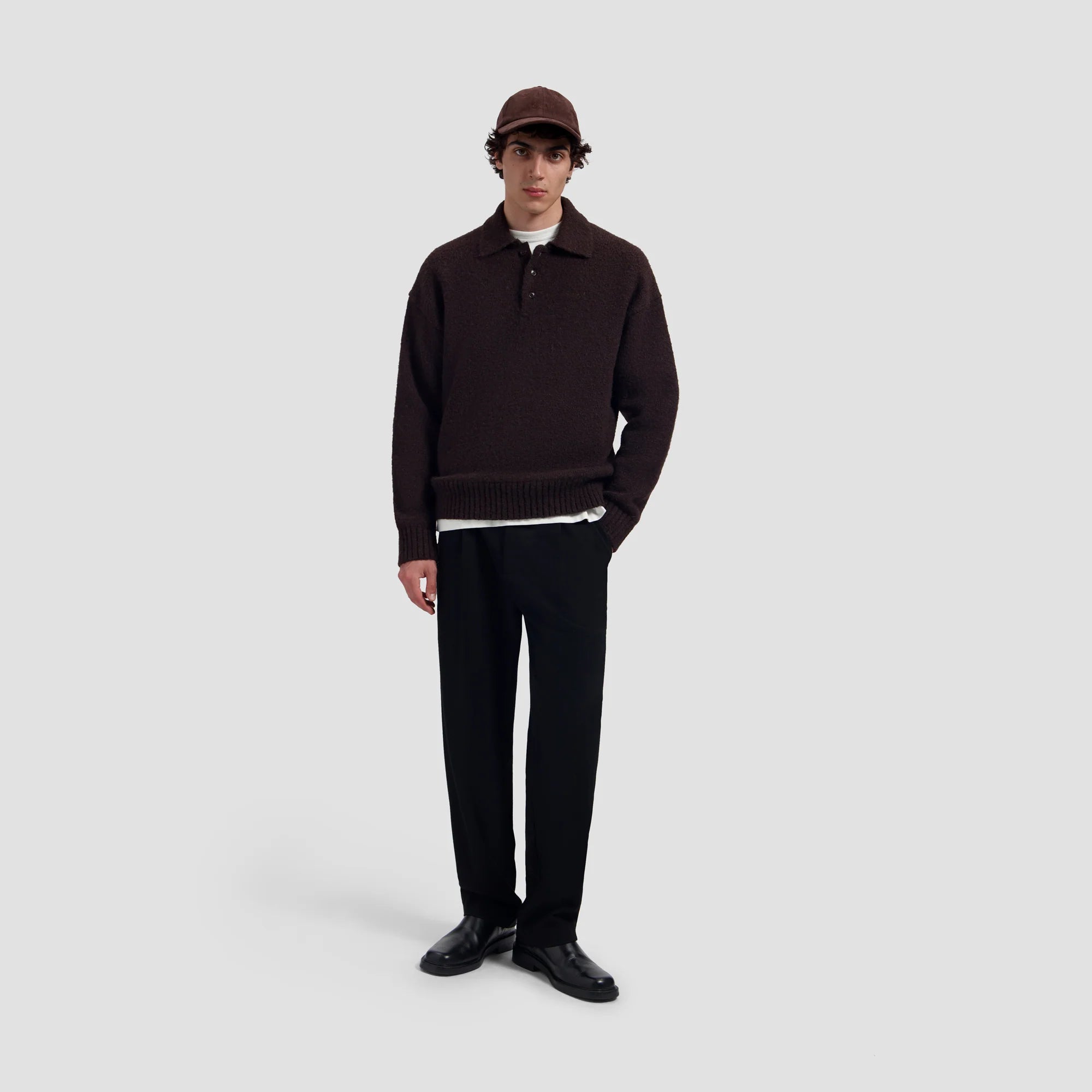 OLAF OVERSIZED KNITTED POLO - CHOCOLATE PLUM