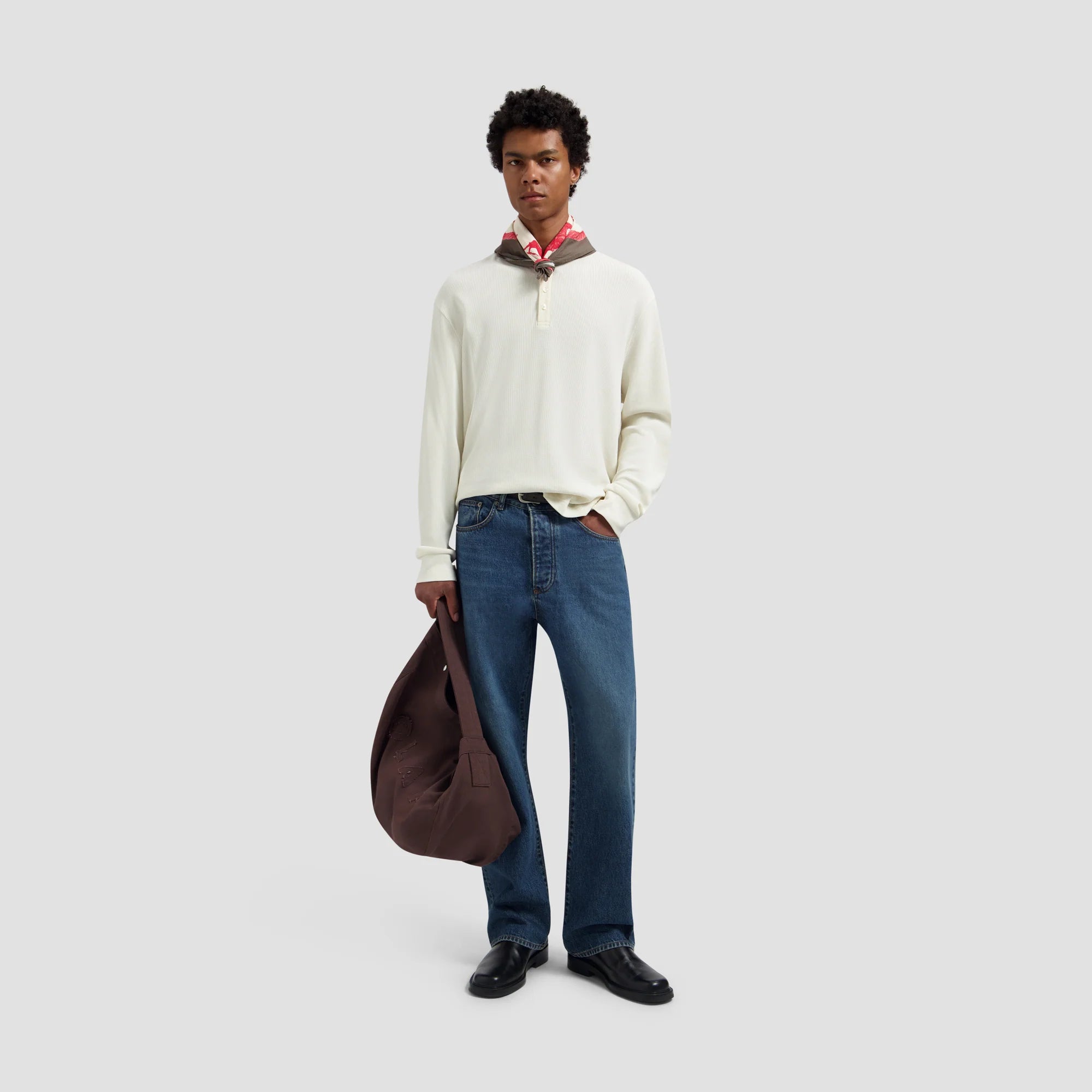 OLAF WAFFLE HENLEY LS TEE - OFF WHITE