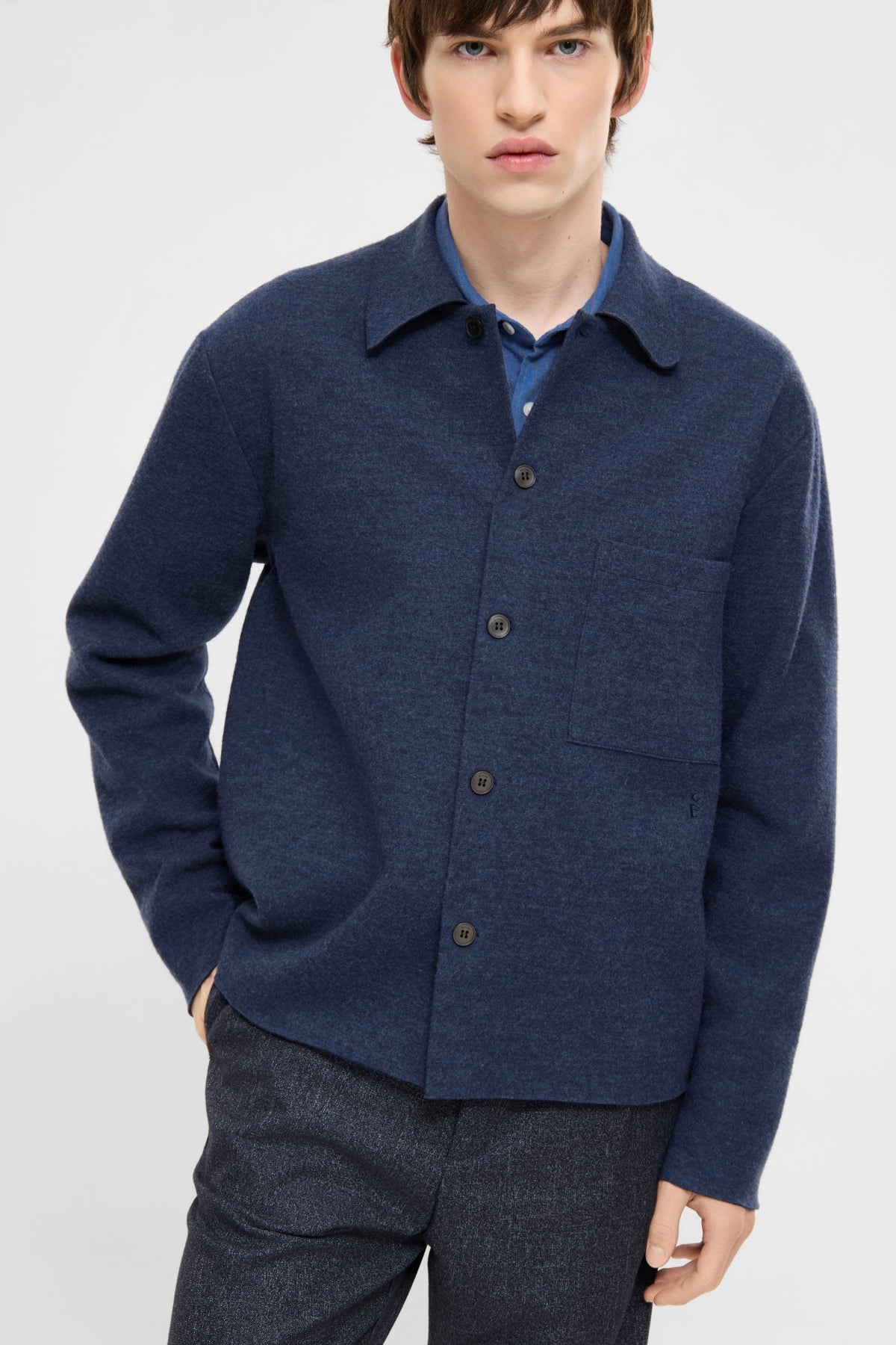 ELVINE BOILED WOOL OVERSHIRT Blue Melange