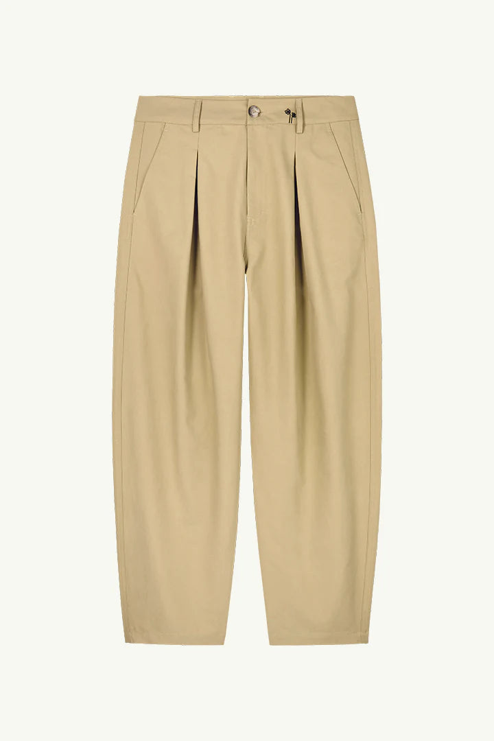 AMPÈRE Noor Double Weave Balloon Trousers in Olive Grey
