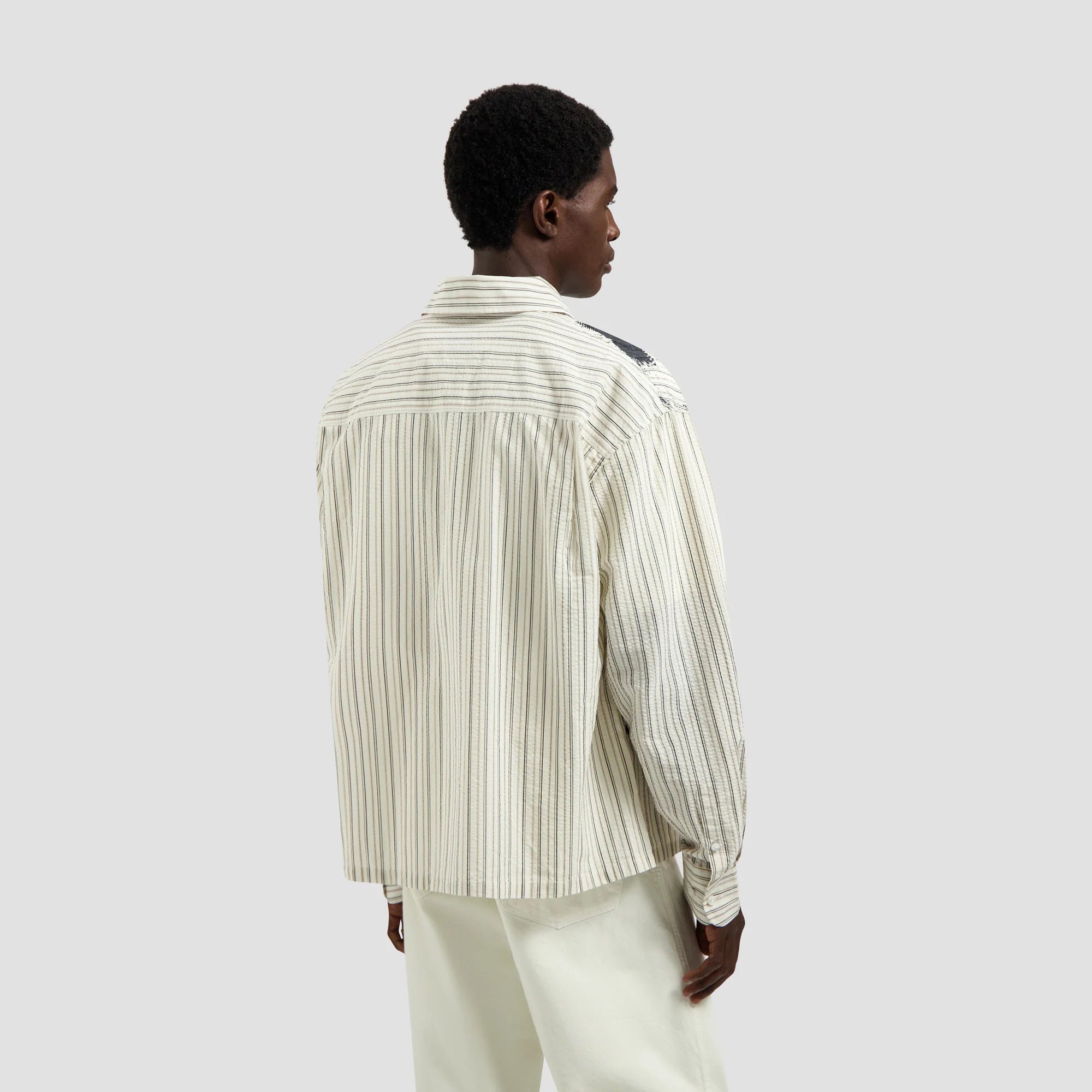OLAF BRUSHSTROKE LOGO STRIPE LS SHIRT - CHARCOAL/WHITE