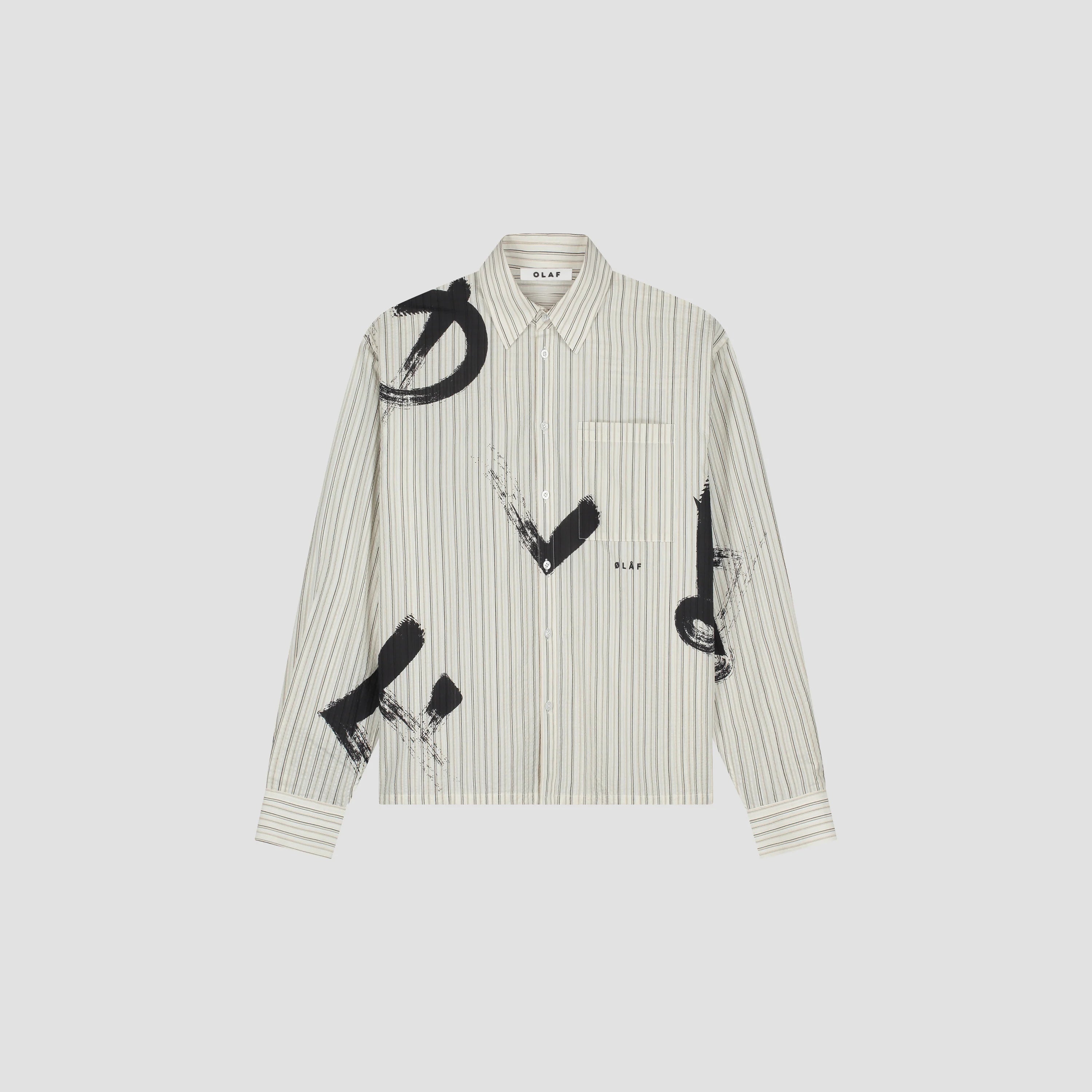OLAF BRUSHSTROKE LOGO STRIPE LS SHIRT - CHARCOAL/WHITE