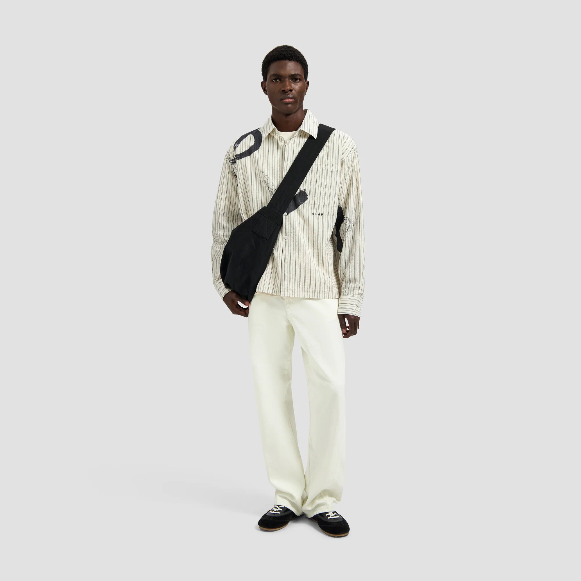 OLAF BRUSHSTROKE LOGO STRIPE LS SHIRT - CHARCOAL/WHITE