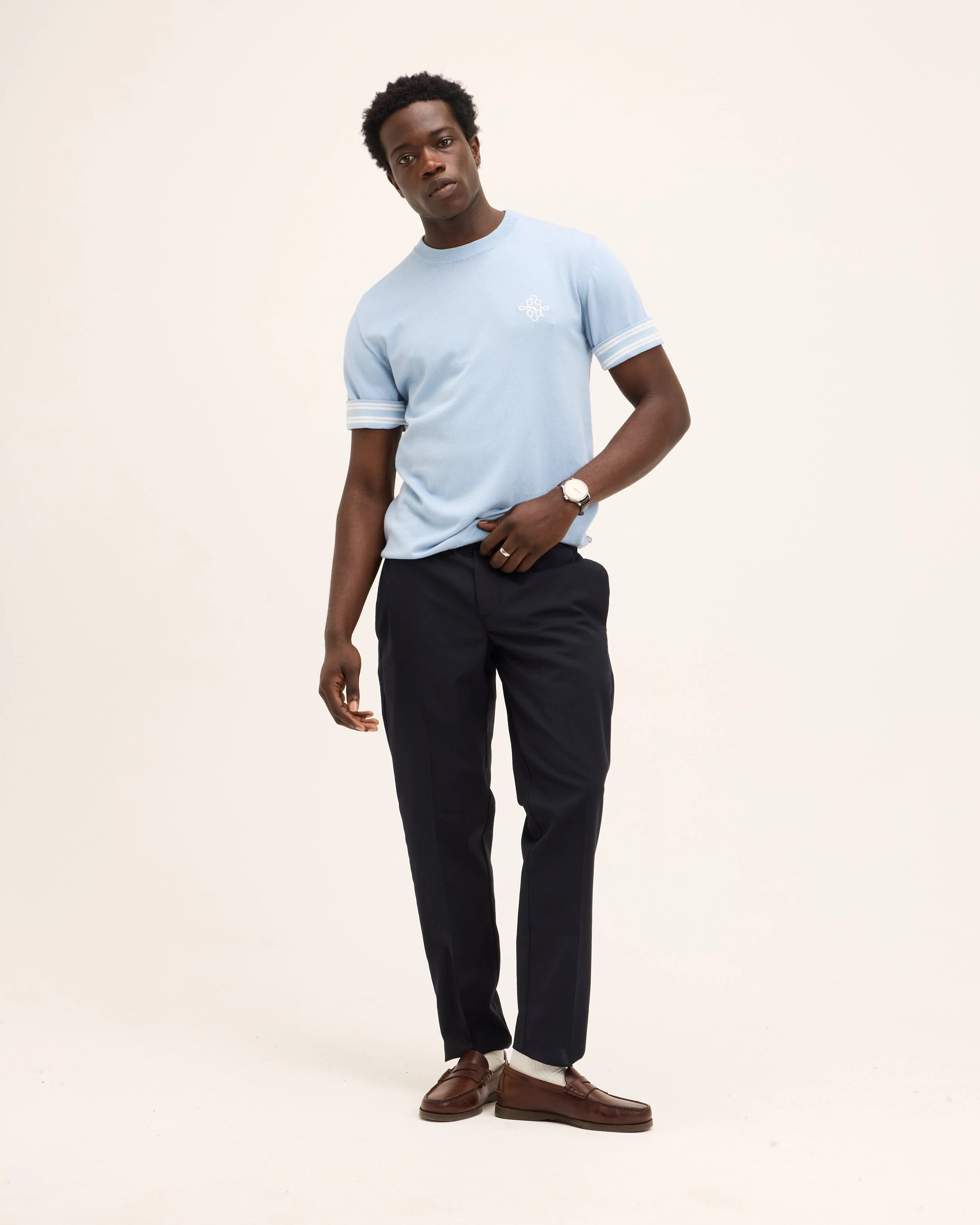 GOOD PEOPLE Koos Knitted Tee Light Blue