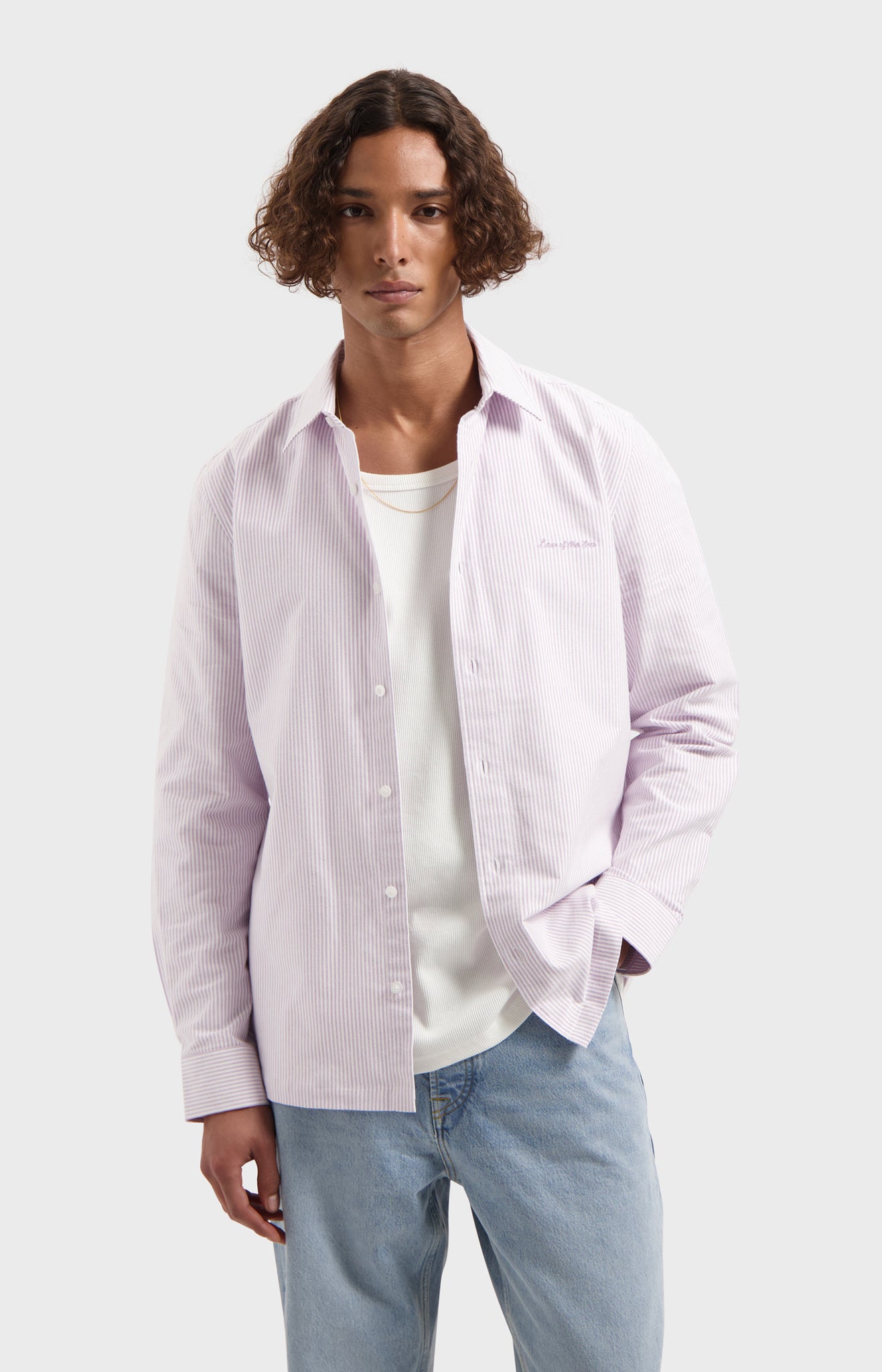 LAW OF THE SEA ARTISAN OXFORD STRIPE SHIRT Purple