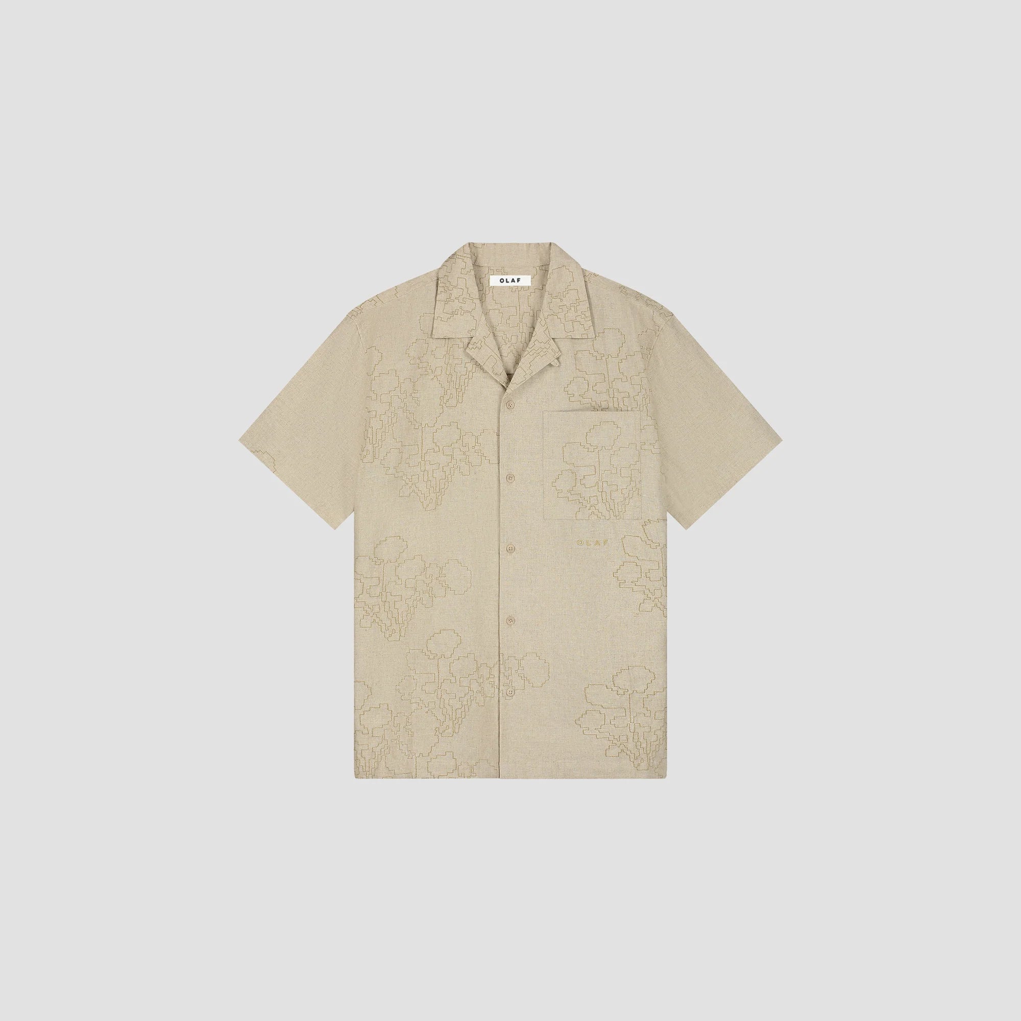 OLAF EMBROIDERED FLOWER SS SHIRT - CEMENT