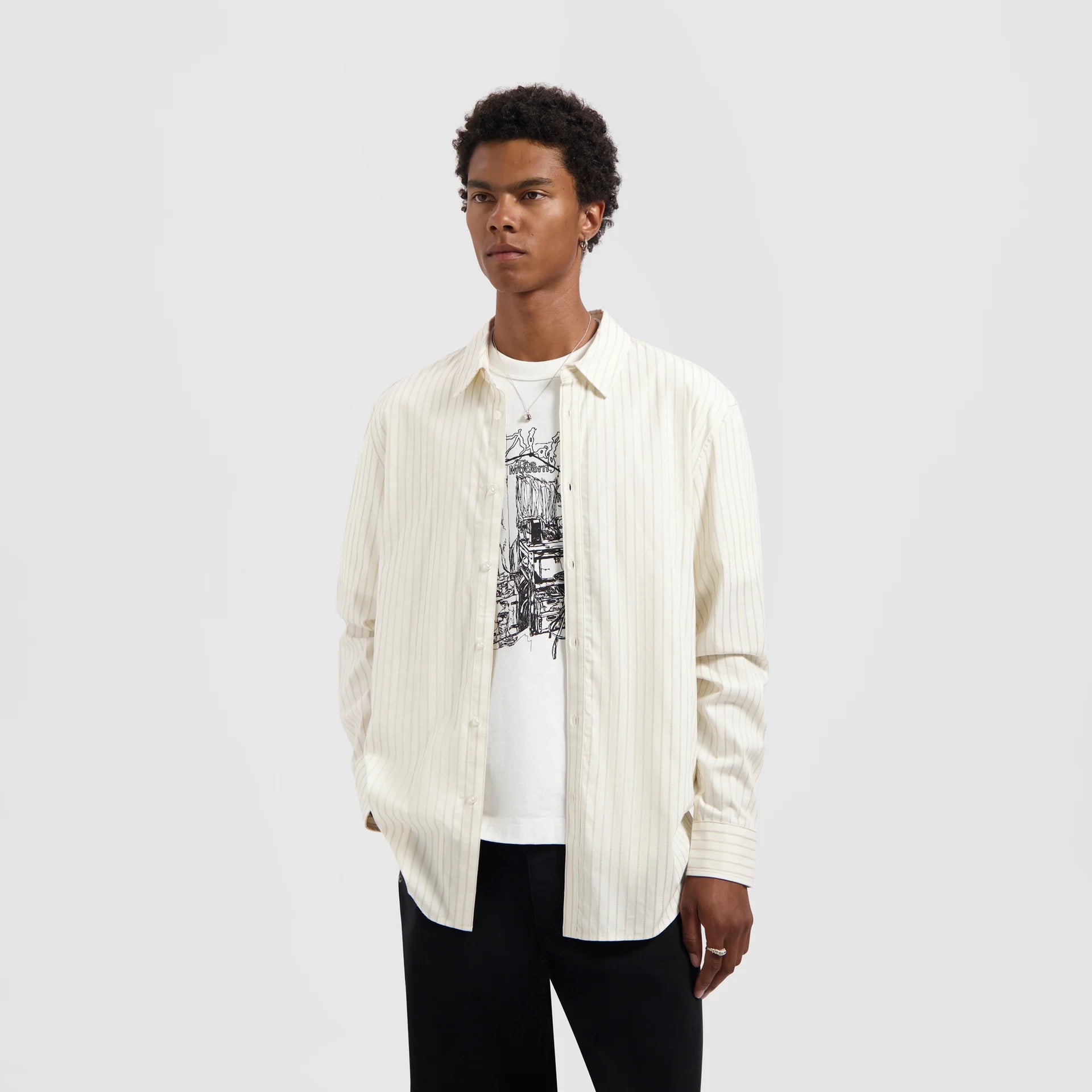 ØLÅF STITCHED STRIPED RELAXED SHIRT Off White