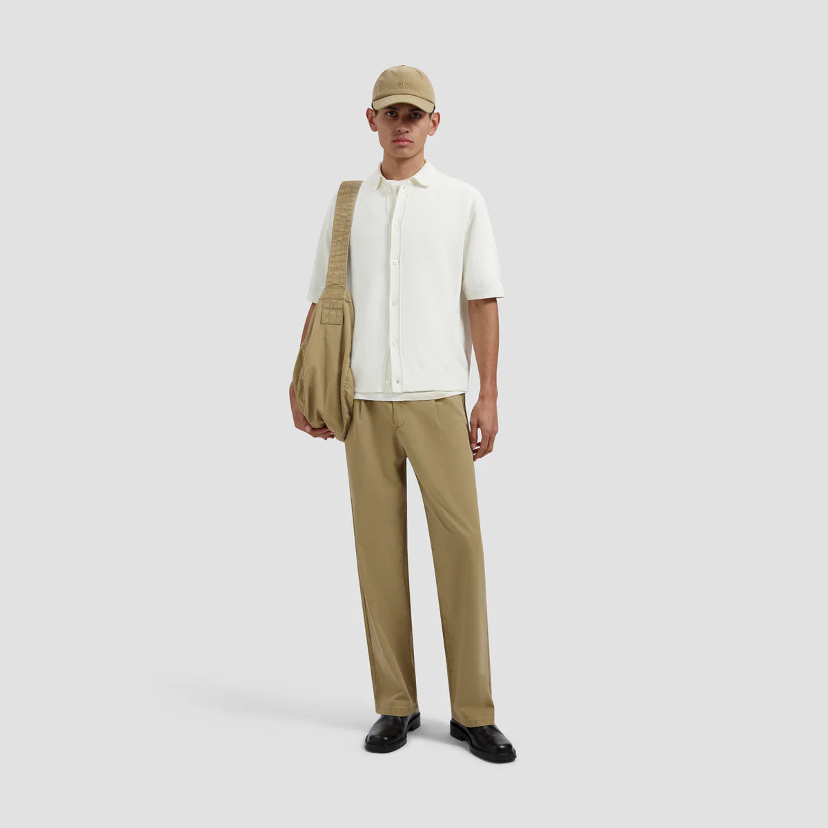 OLAF LINEN KNITTED SS POLO - OFF-WHITE