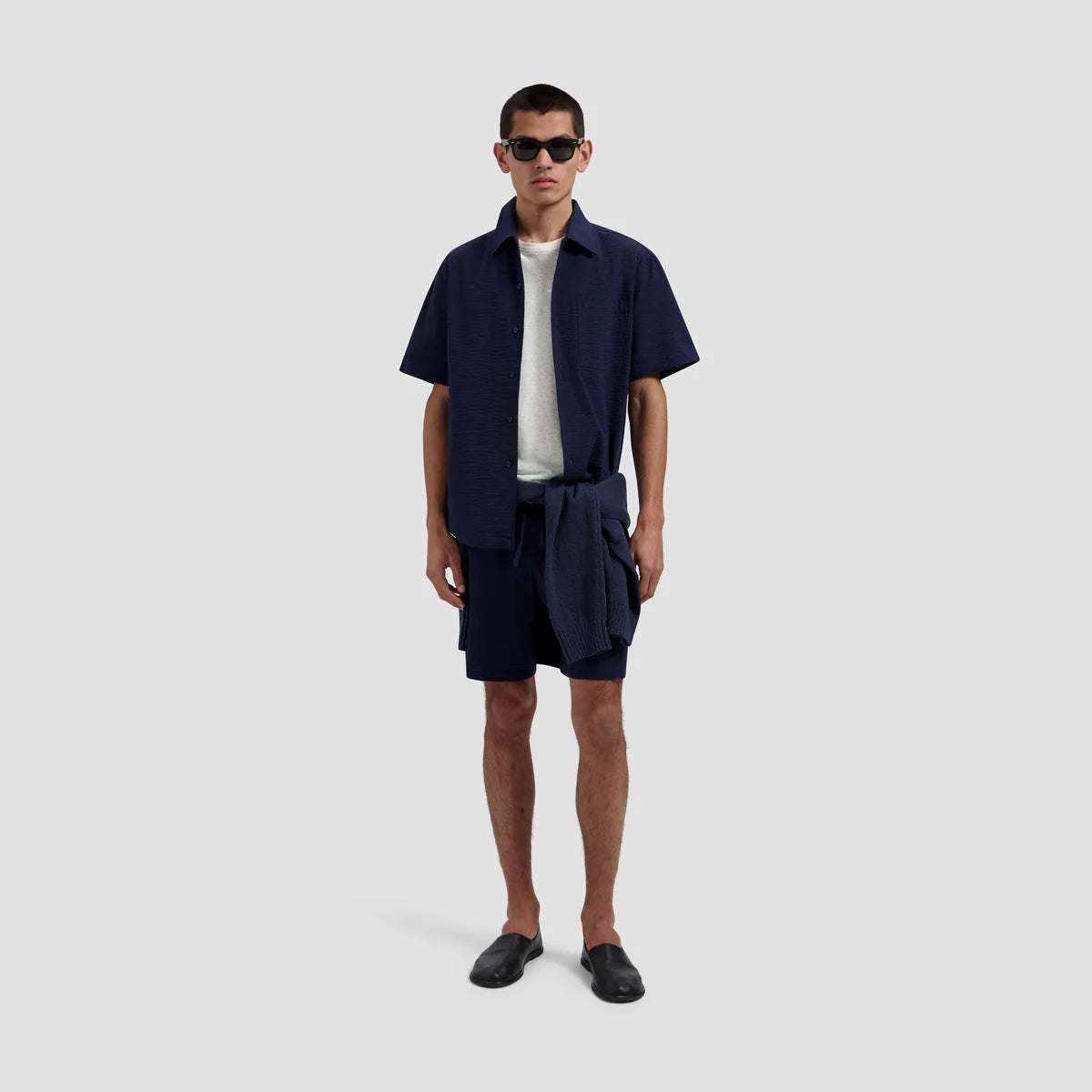 OLAF SEERSUCKER CAMP SHIRT - NAVY