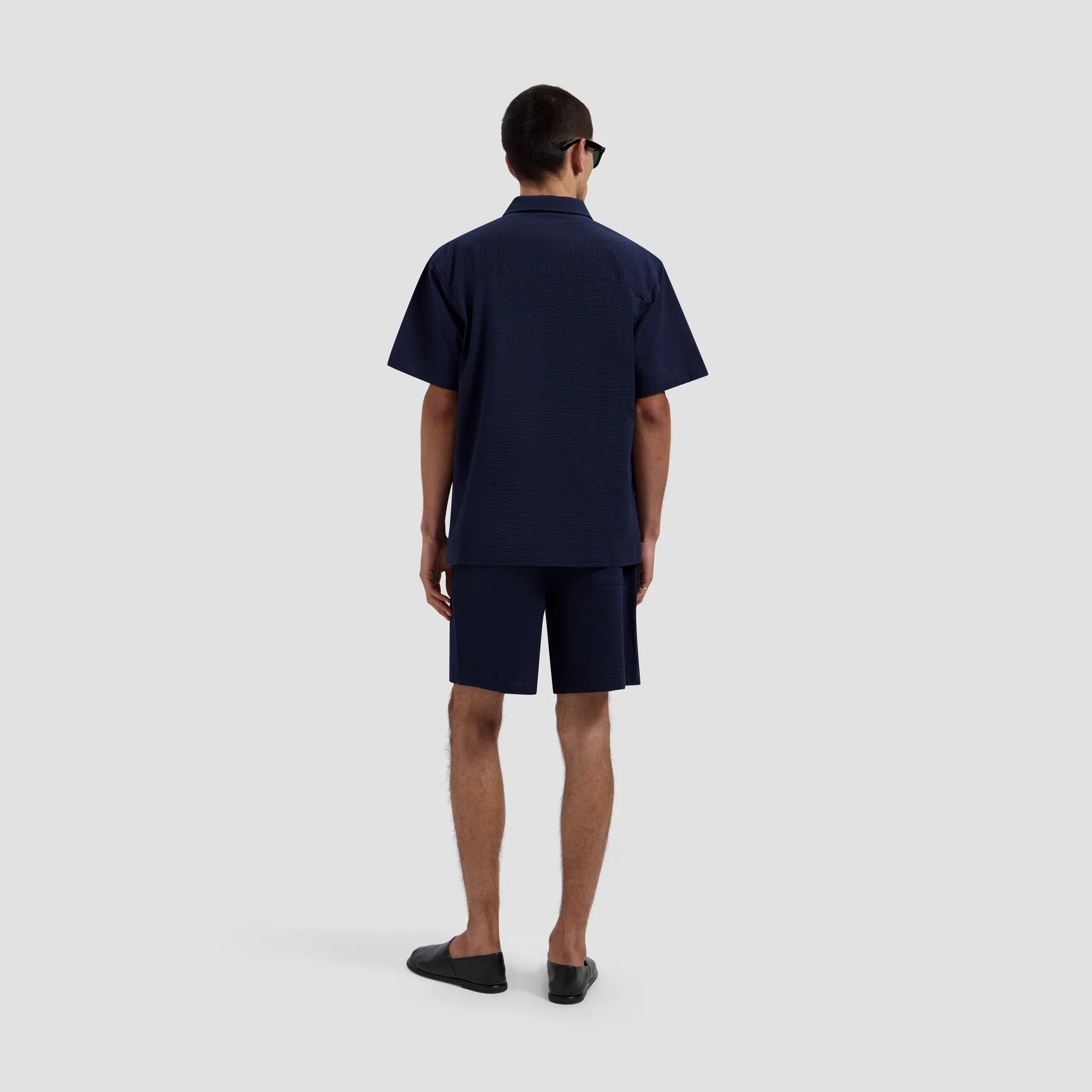 OLAF SEERSUCKER CAMP SHIRT - NAVY