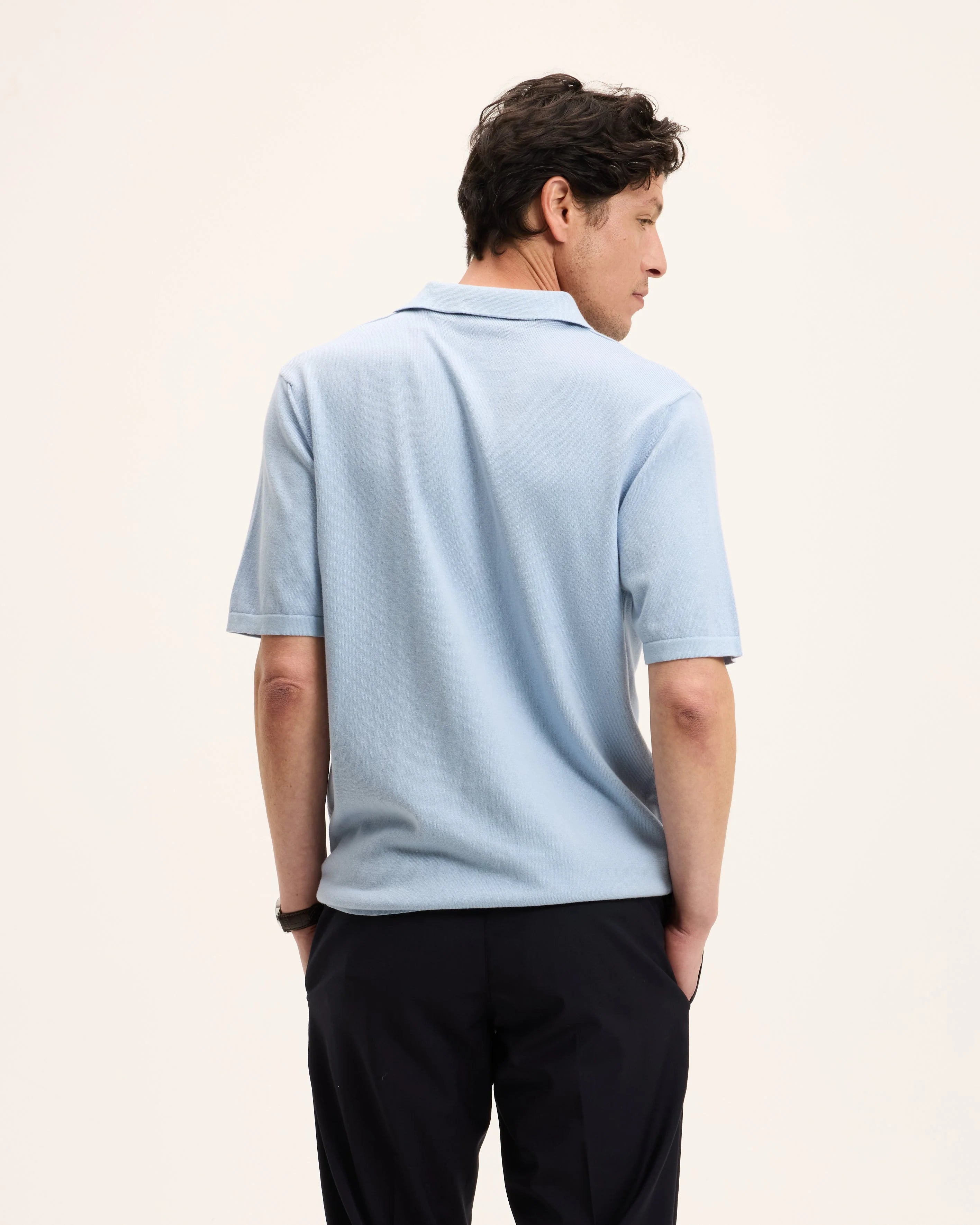 GOOD PEOPLE Paolo Knitted Polo Light Blue