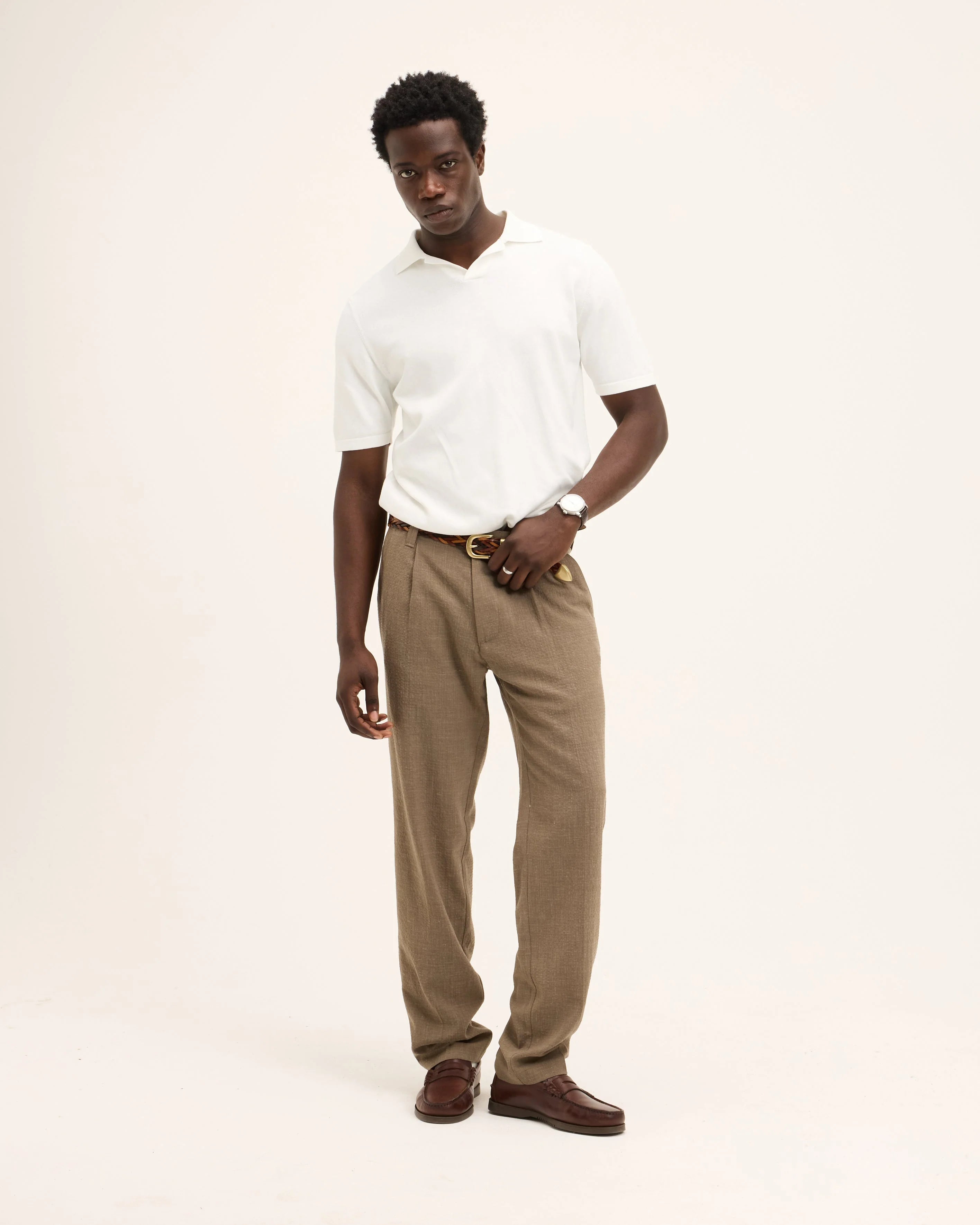 GOOD PEOPLE Paolo Knitted Polo Off White