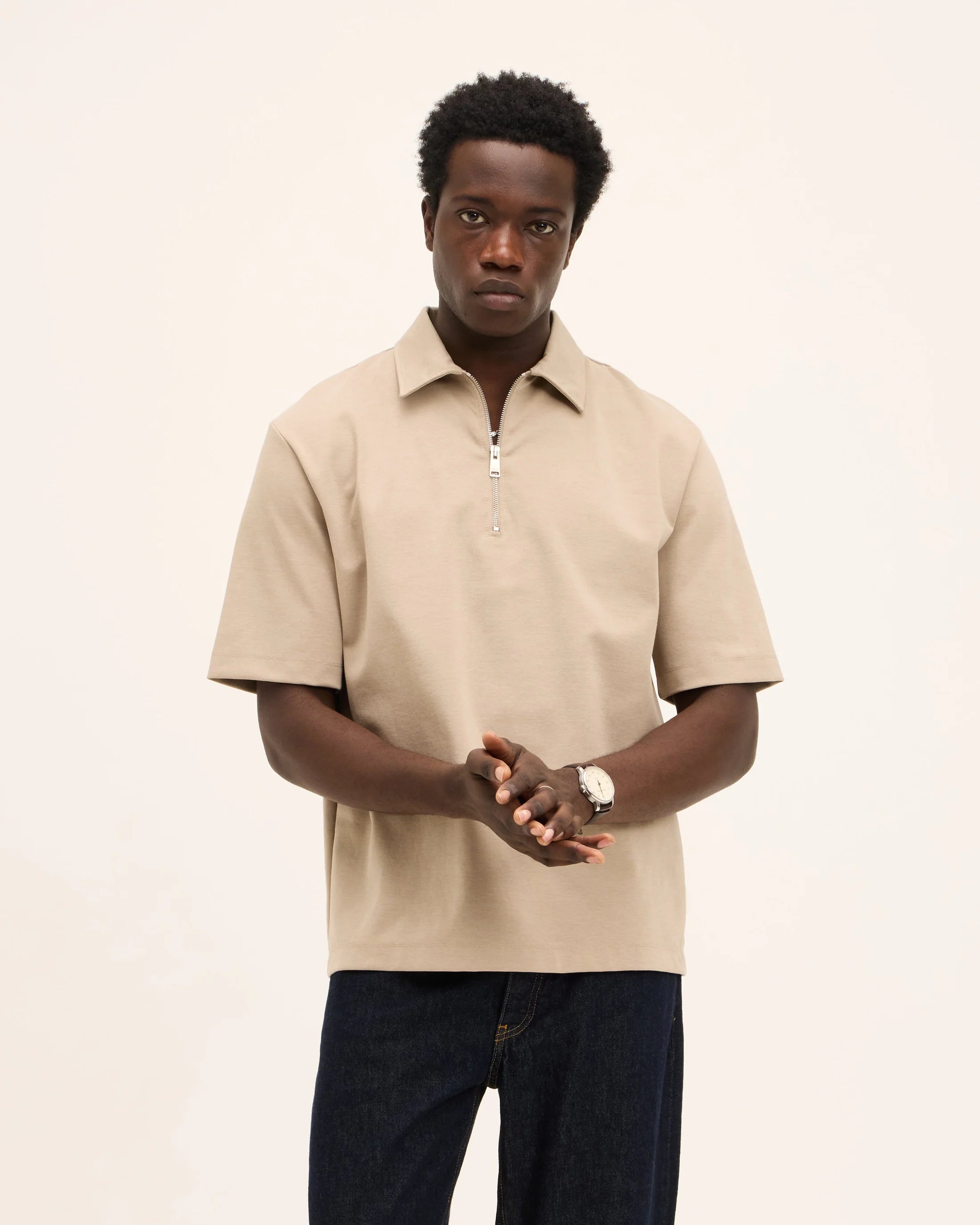 GOOD PEOPLE Post Zipper Polo Beige