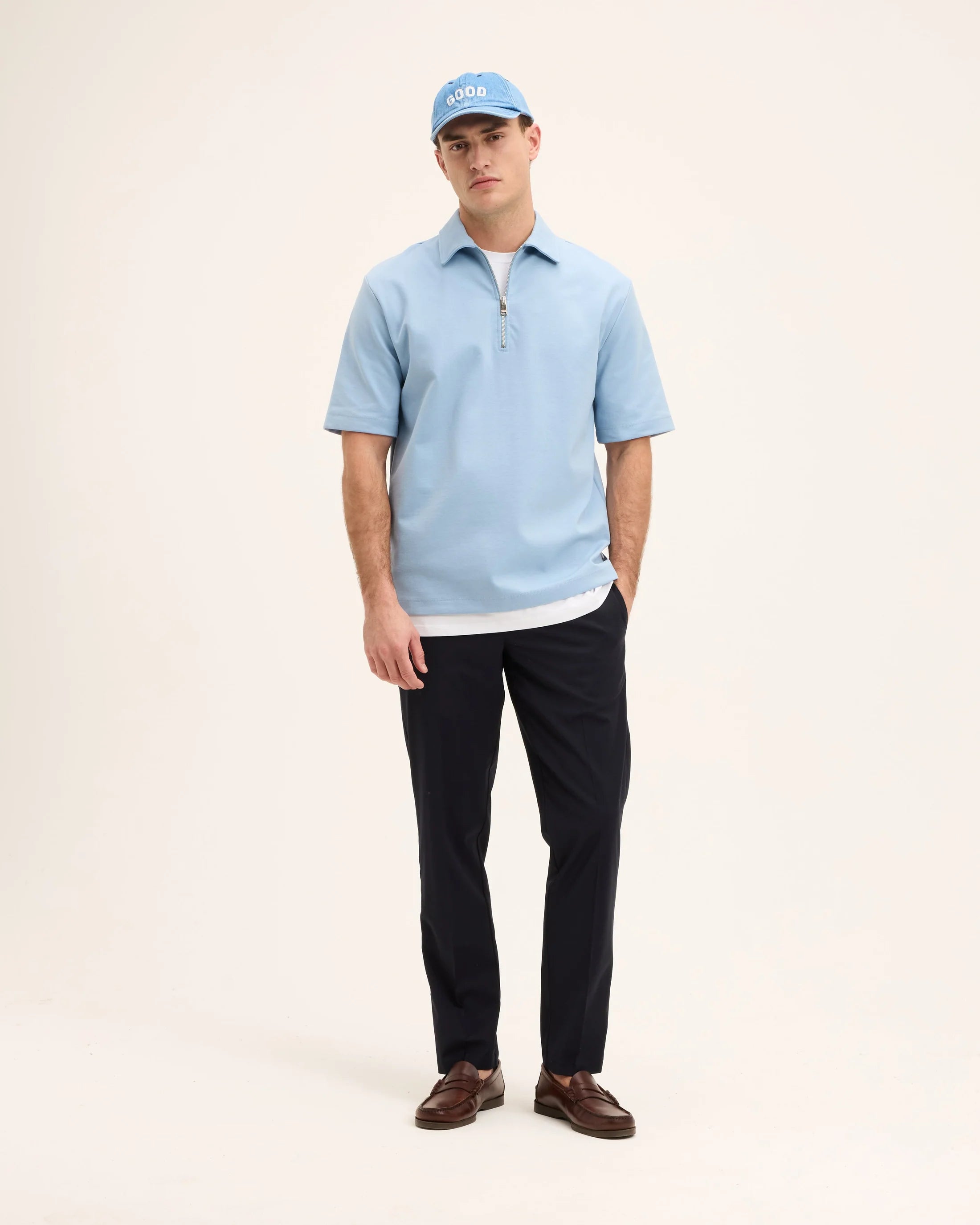 GOOD PEOPLE Post Zipper Polo Mid Blue