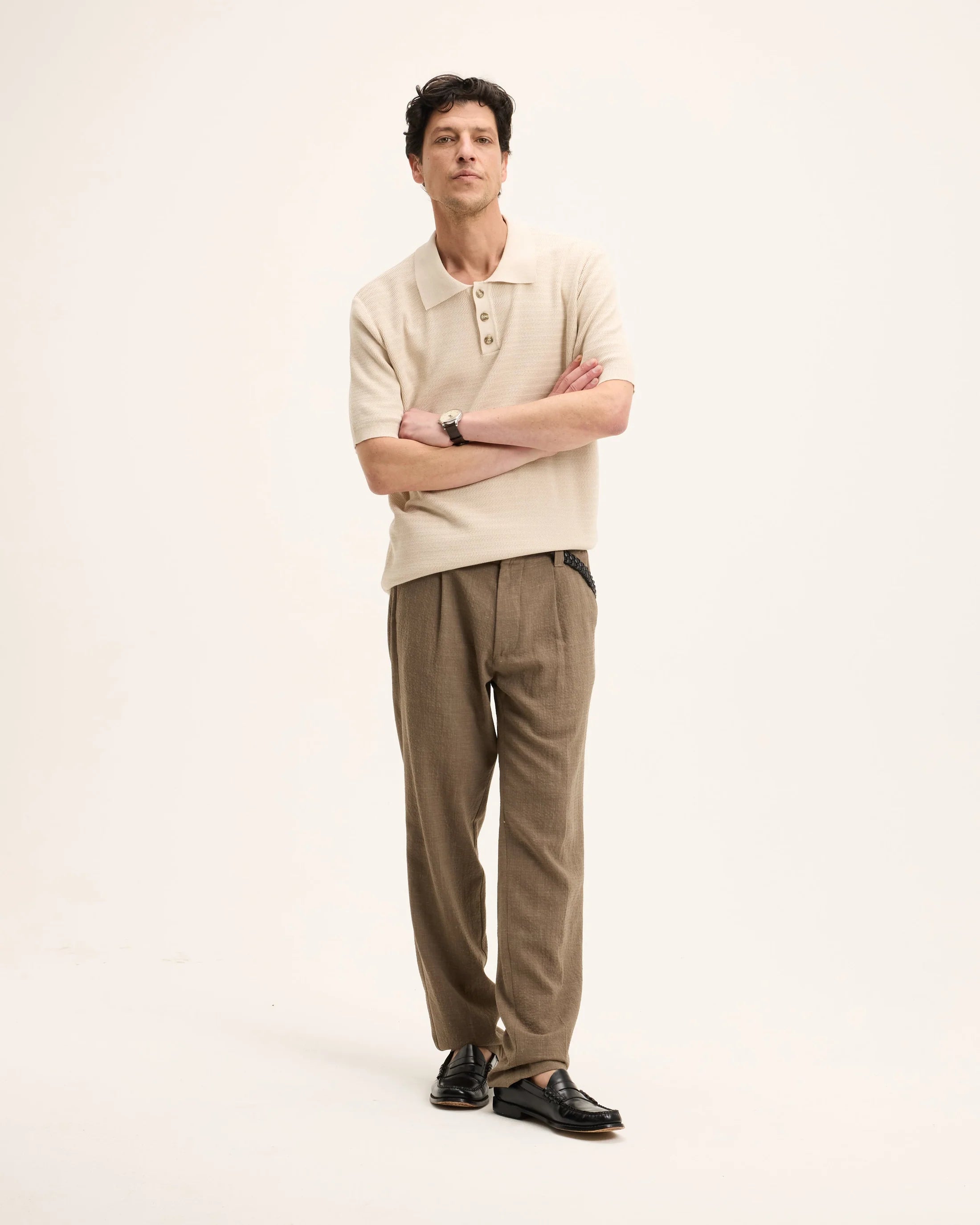 GOOD PEOPLE Pstructure Knitted Polo Sand