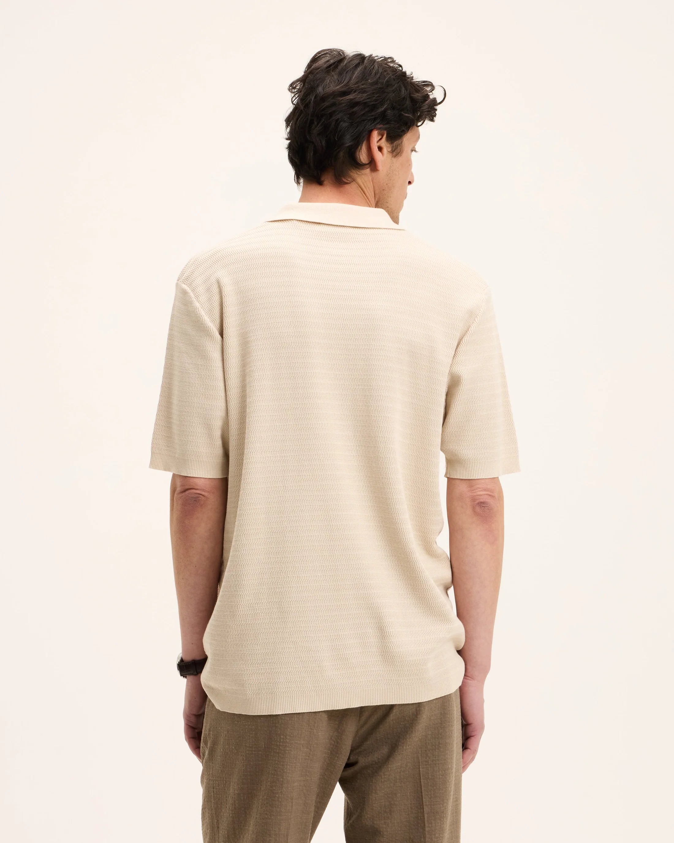 GOOD PEOPLE Pstructure Knitted Polo Sand