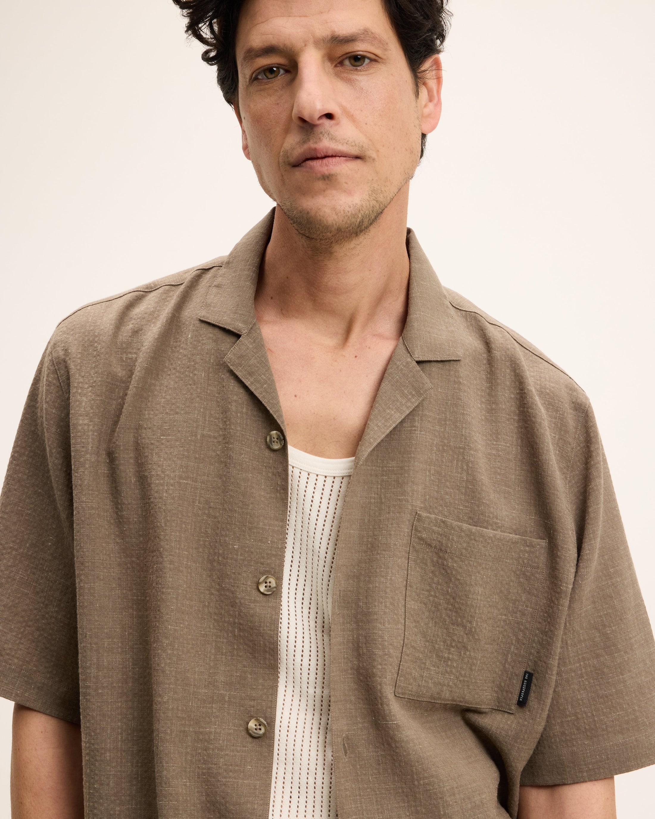 GOOD PEOPLE Sage Linen Blend Seersucker Shirt Earth