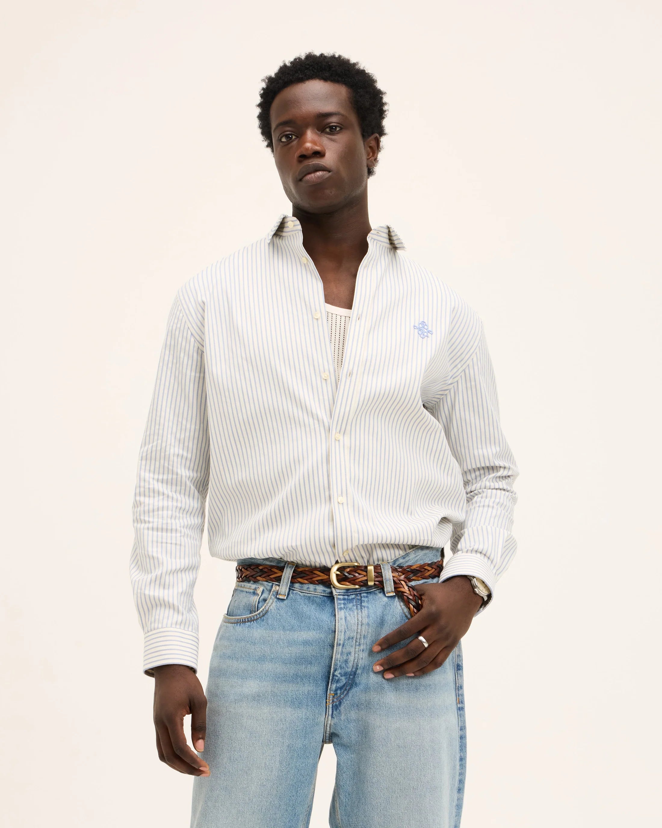 GOOD PEOPLE Seinfield Striped Cotton Shirt Light Blue