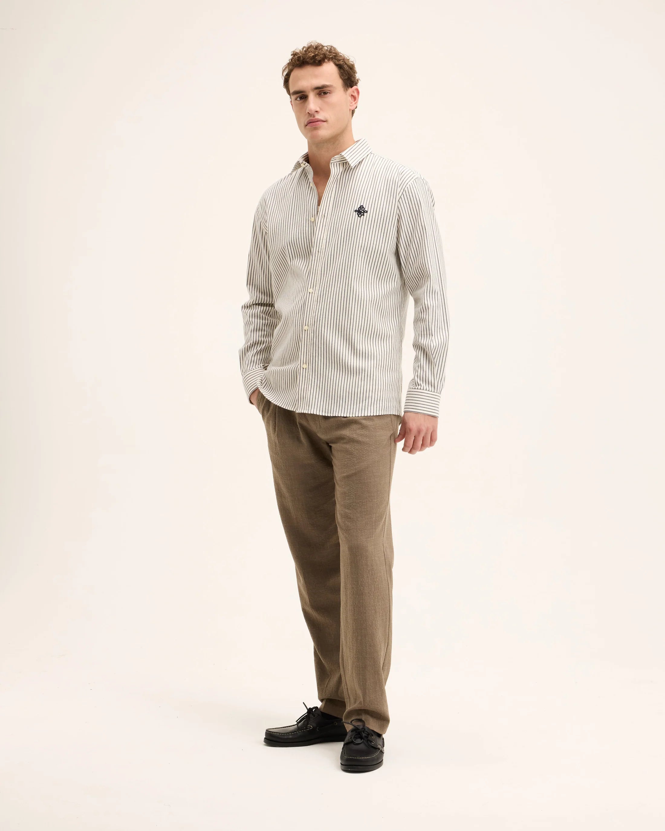 GOOD PEOPLE Seinfield Striped Cotton Shirt Navy