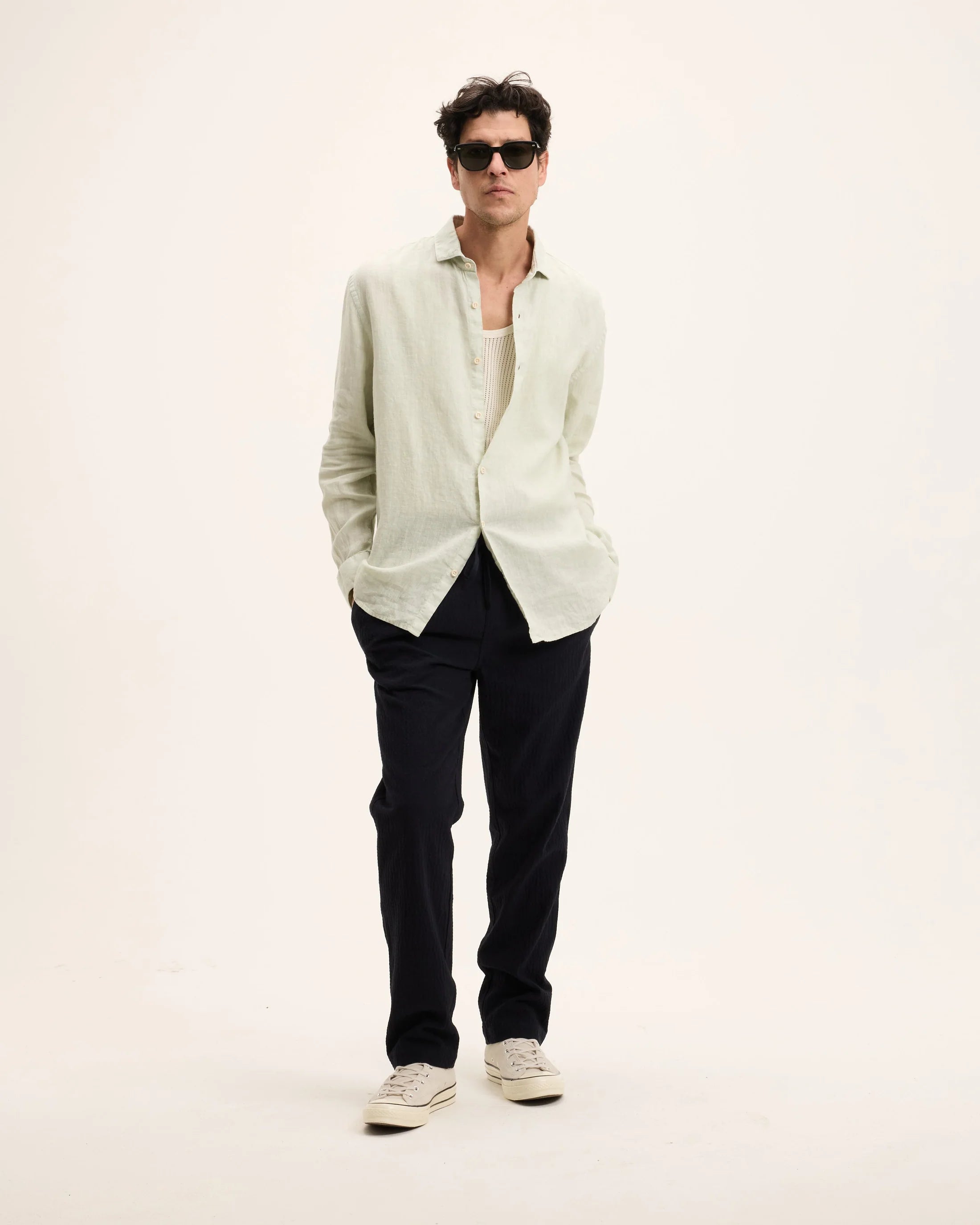 GOOD PEOPLE Soho Linen Garment Dye Shirt Mint Green