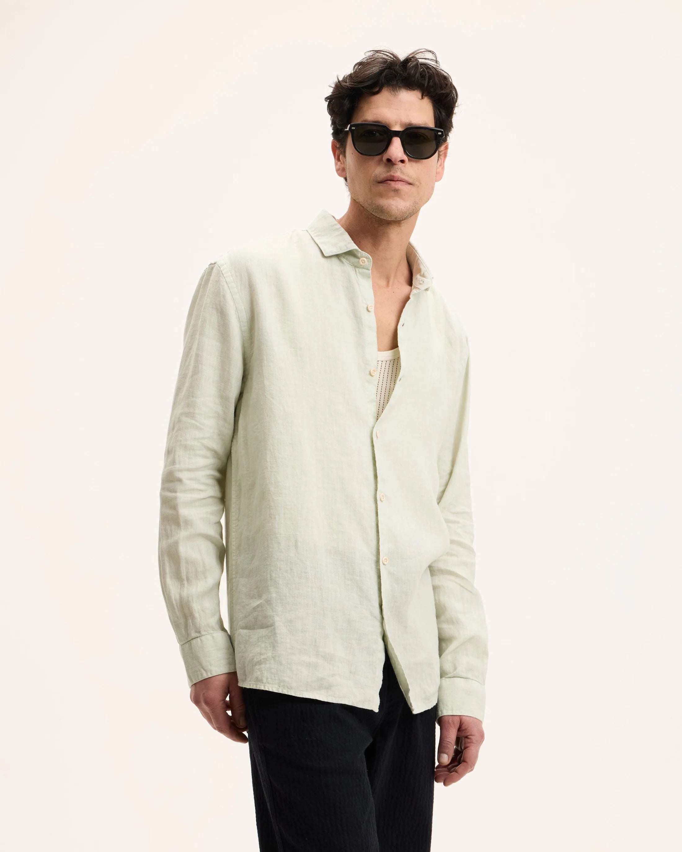 GOOD PEOPLE Soho Linen Garment Dye Shirt Mint Green
