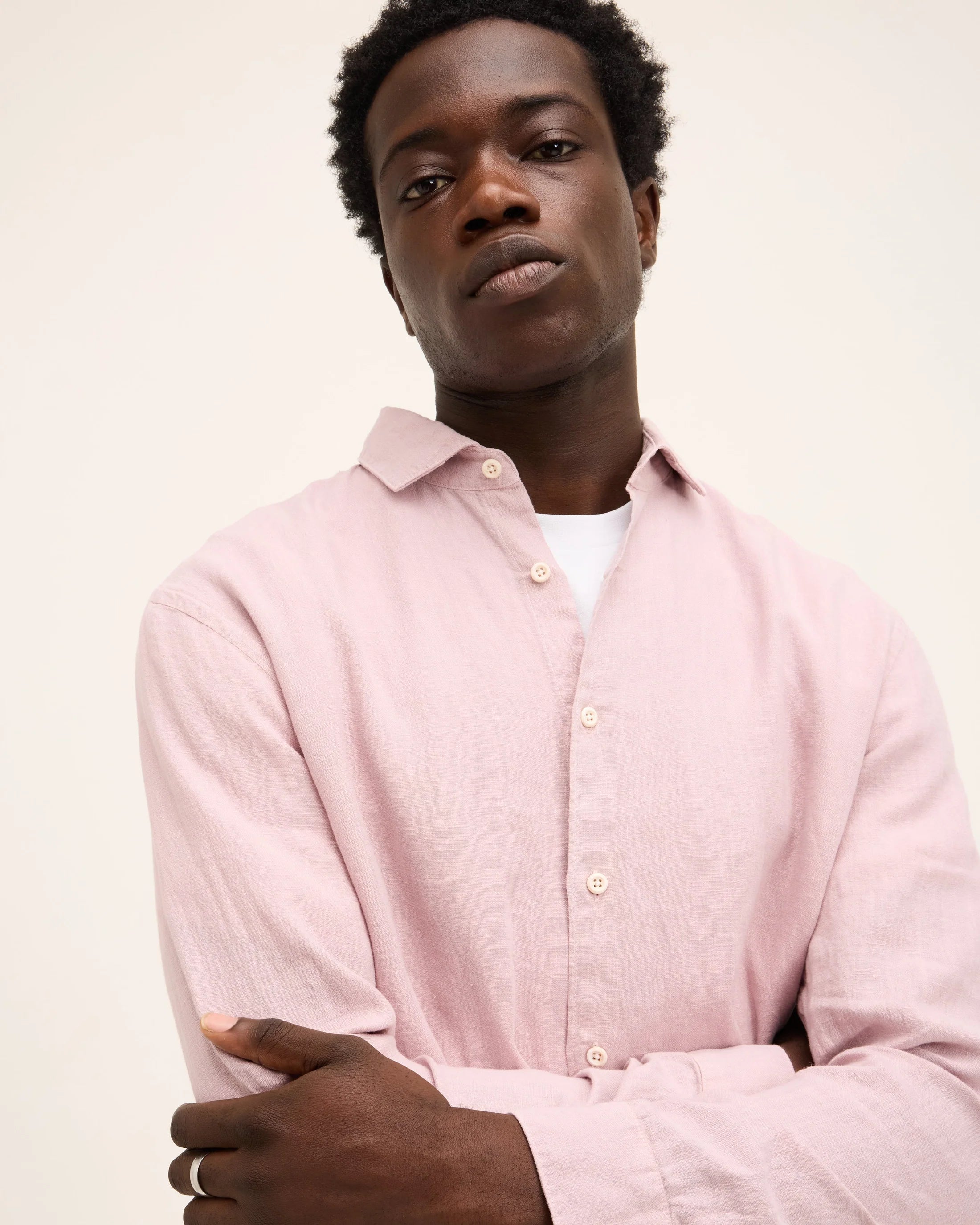 GOOD PEOPLE Soho Linen Garment Dye Shirt Soft Mauve