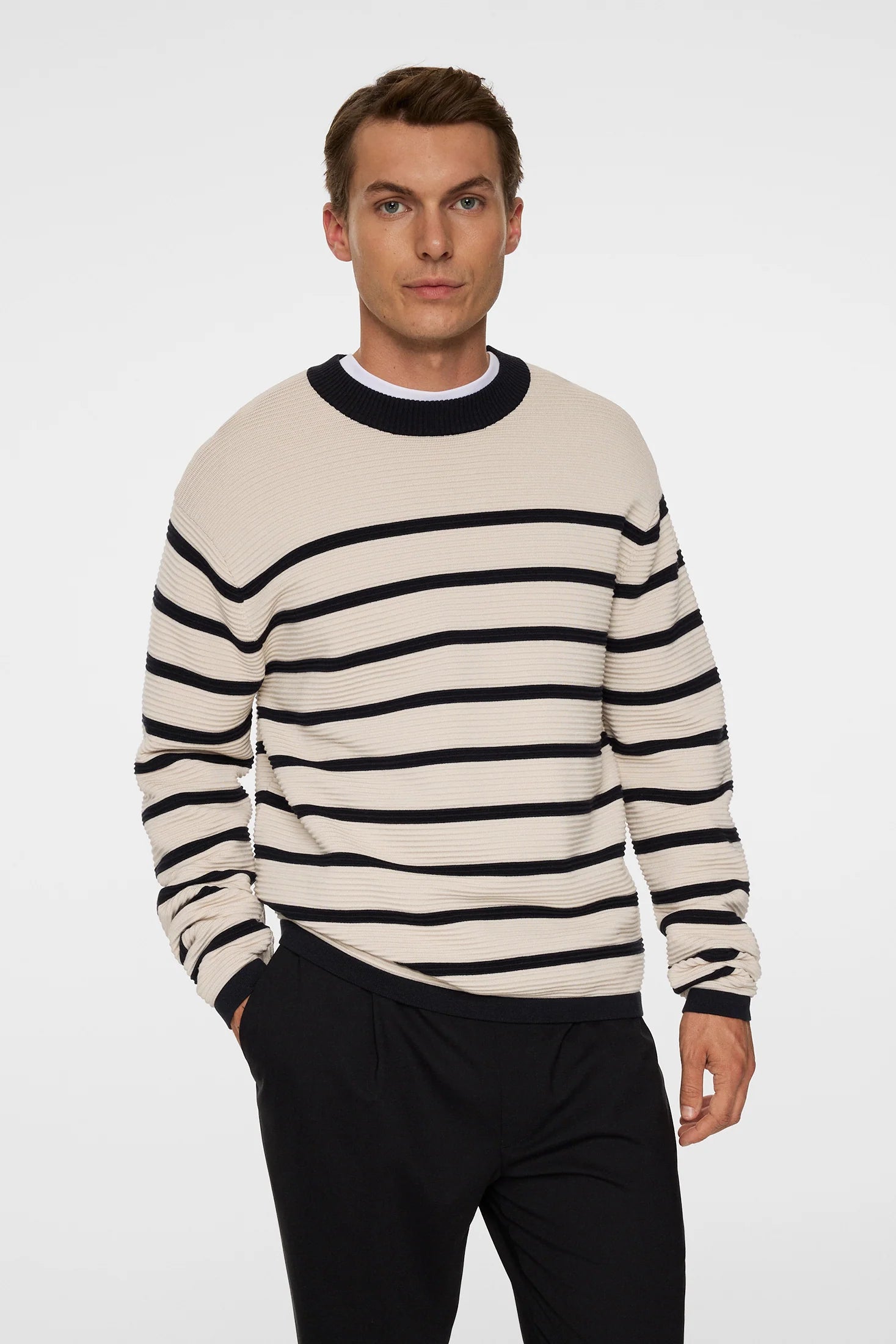 J.LINDEBERG Sawyer Stripe Crew Neck Moonbeam