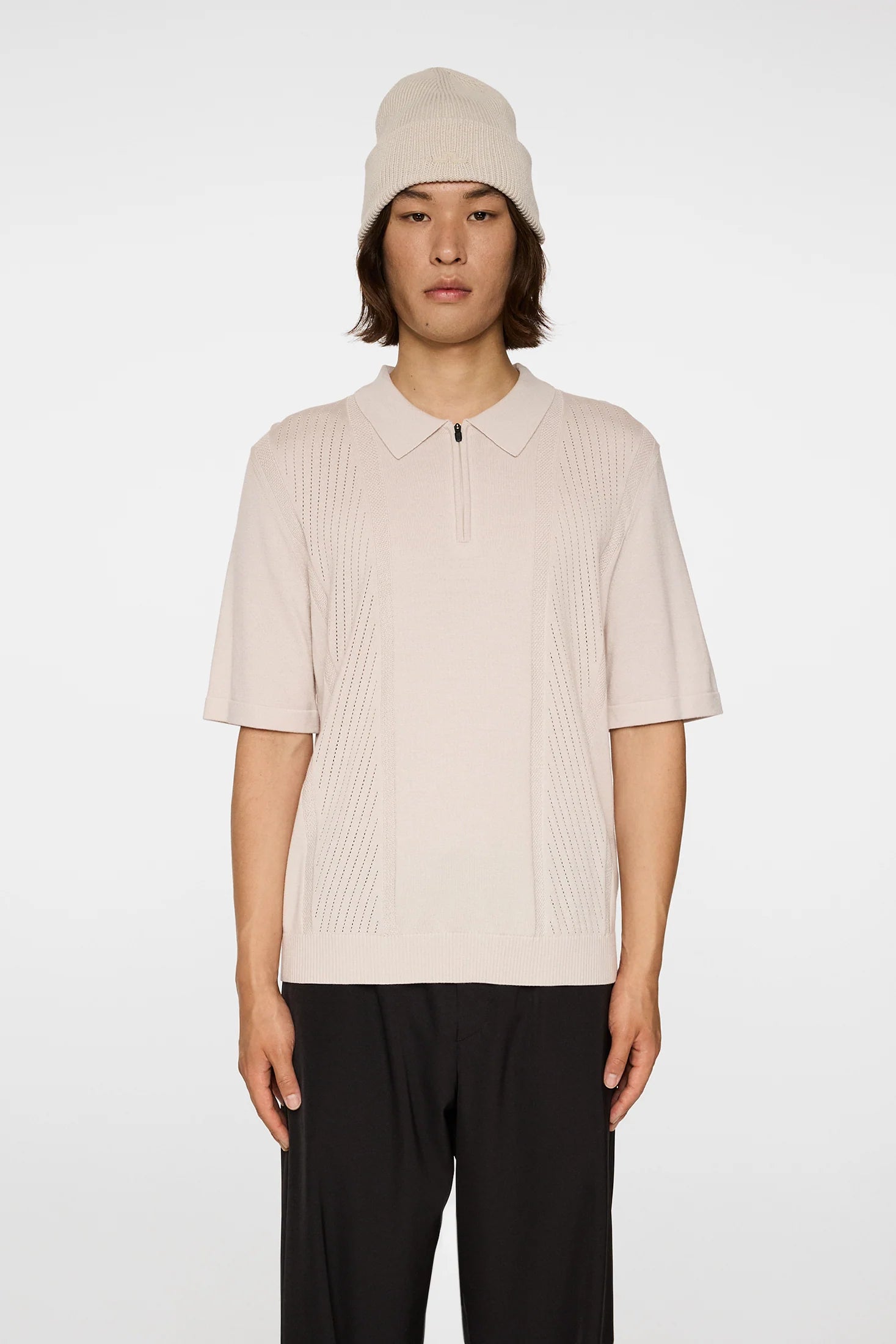 Remy Structure Zip Knit Polo Moonbeam