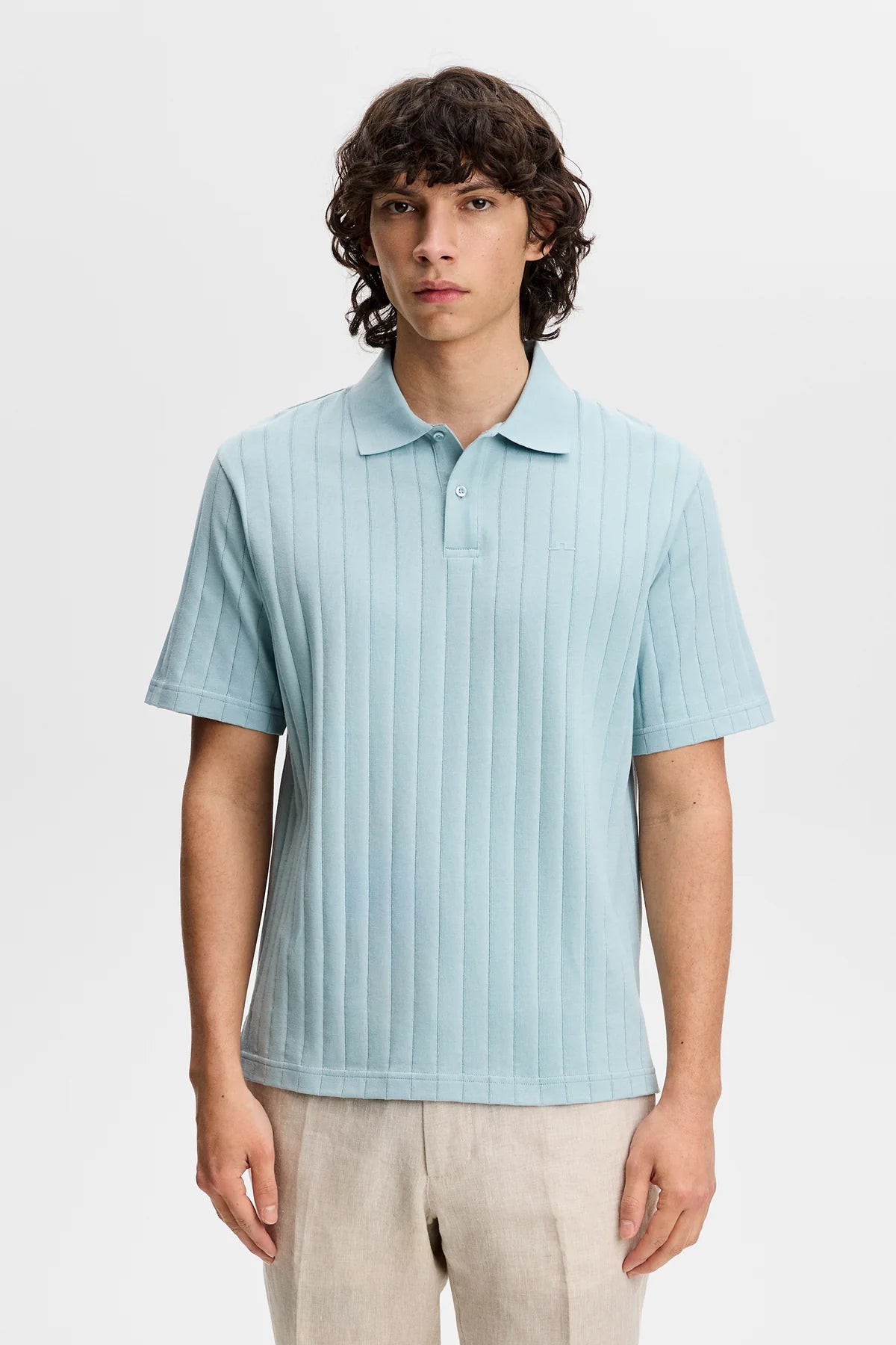 J.LINDEBERG Simon Stripe Polo Forget-Me-Not