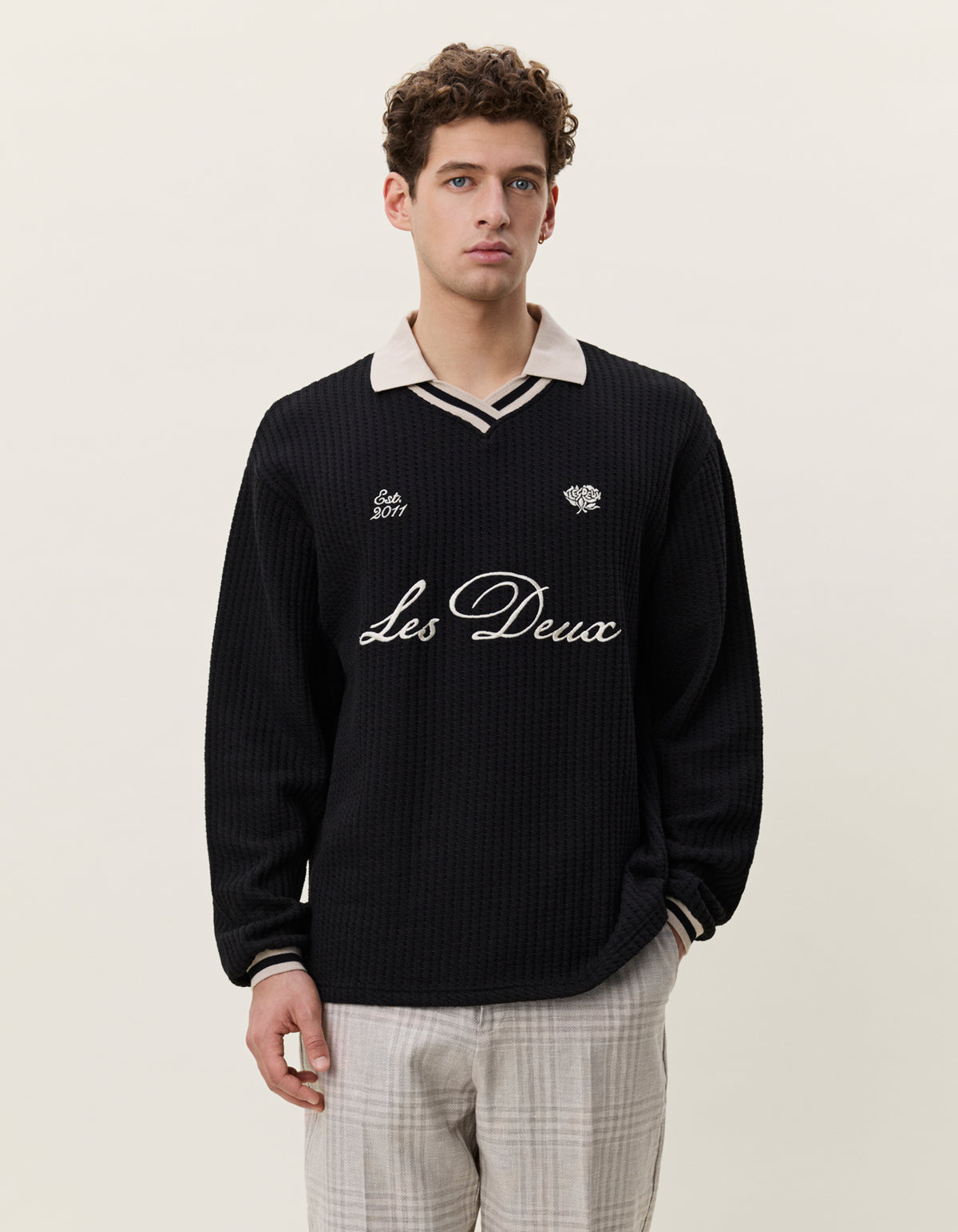 LES DEUX WAFFLE LS FOOTBALL JERSEY Black
