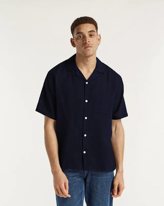 DENHAM TONY CAMP SHIRT LUXURY COTTON GAUZE - Navy Blazer