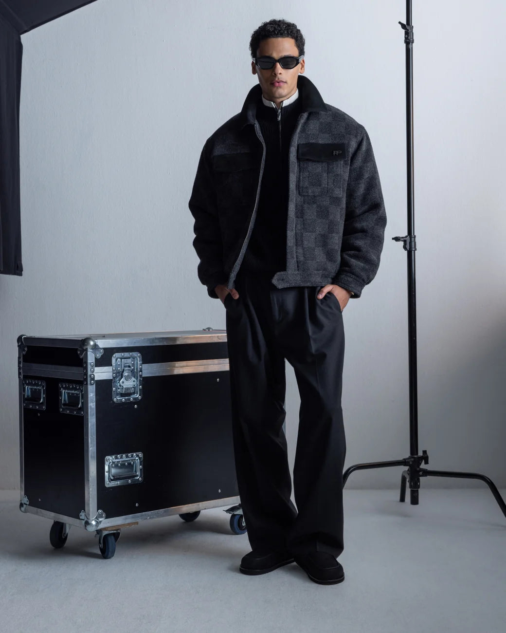 FILLING PIECES Box Jacket Wool Check Black