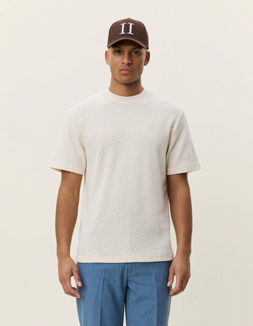 LES DEUX Knitted Check T-Shirt Eggnog White