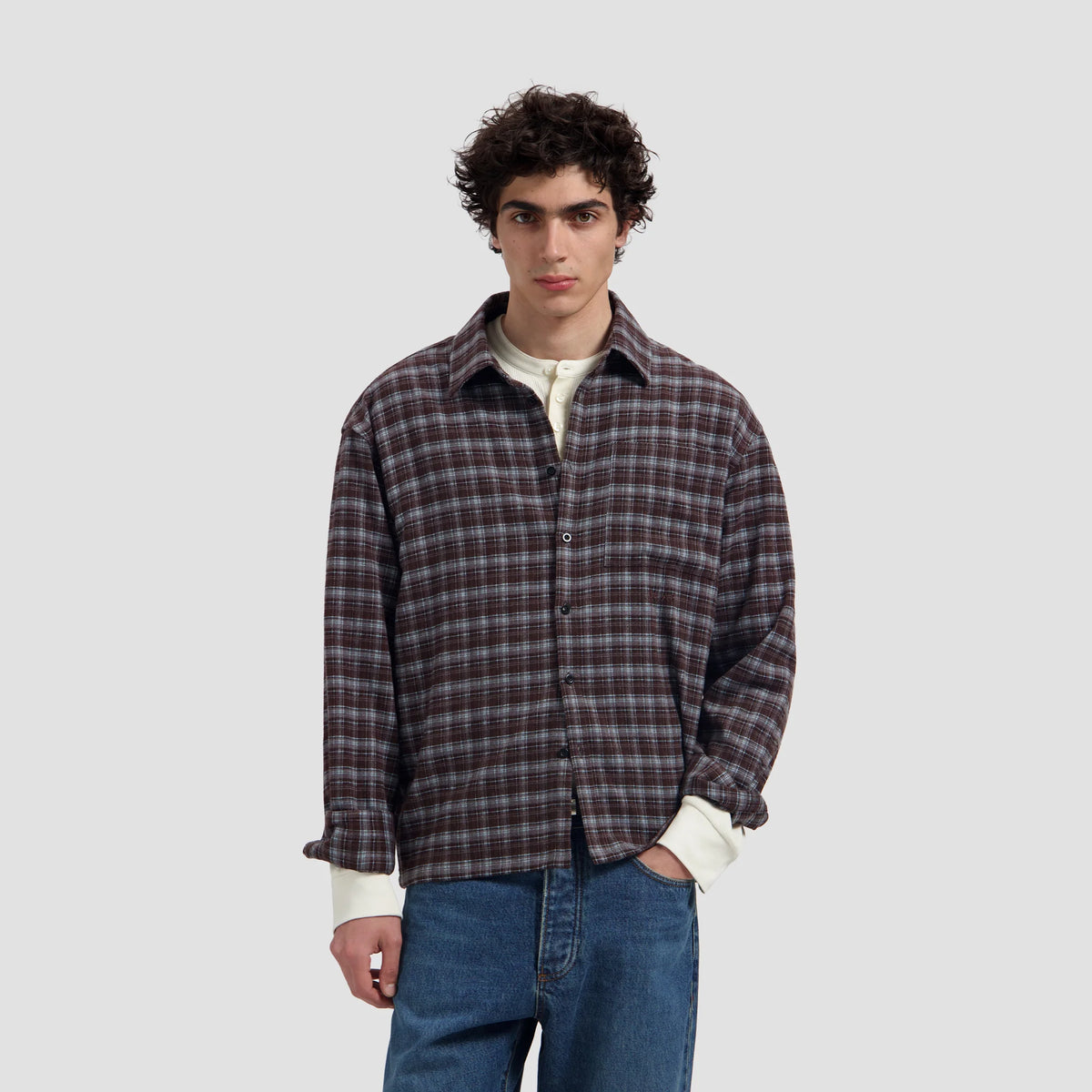 OLAF FLANNEL BOXY SHIRT - CHOCOLATE PLUM/WINDSURFER