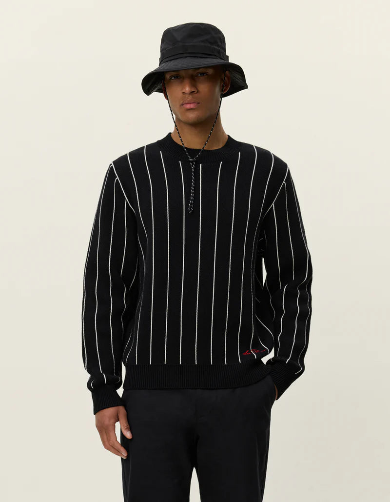 LES DEUX Gaston Jacquard Pinstripe Knit Black